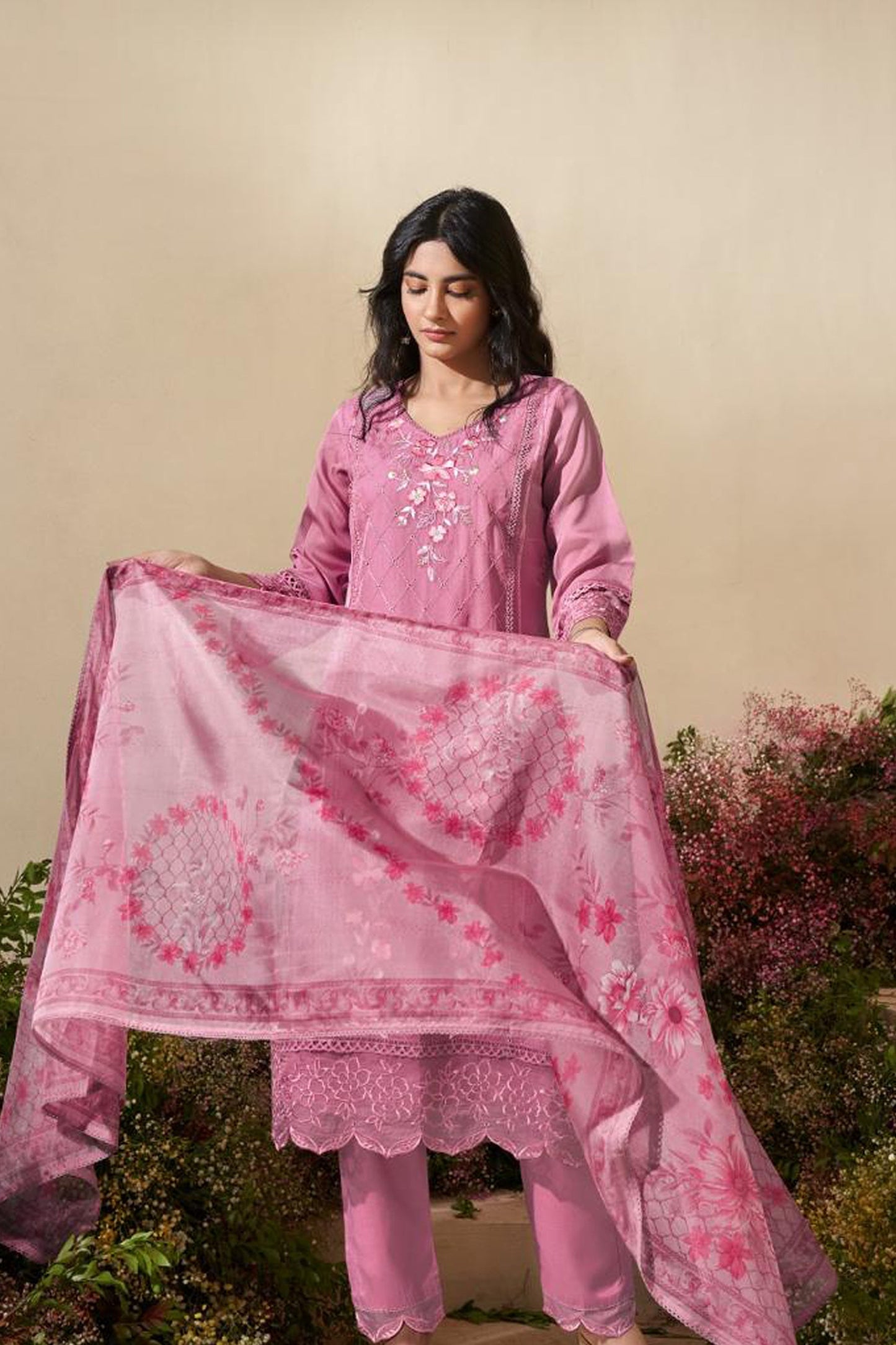 Rose Dusk Organza Kurta Set