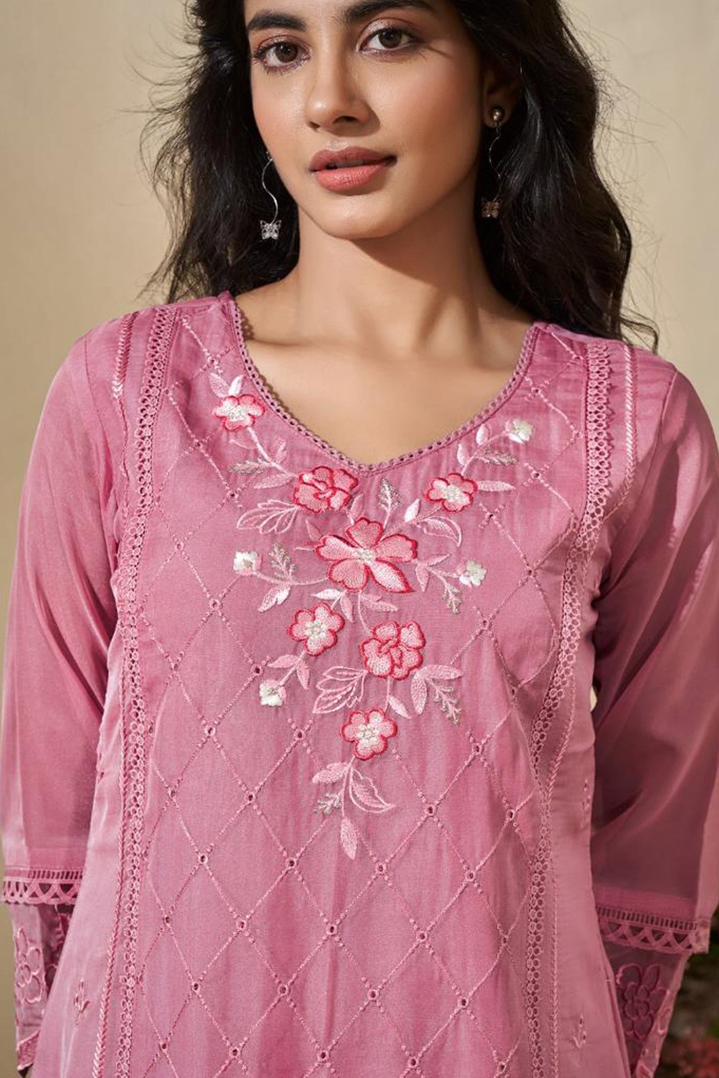 Rose Dusk Organza Kurta Set