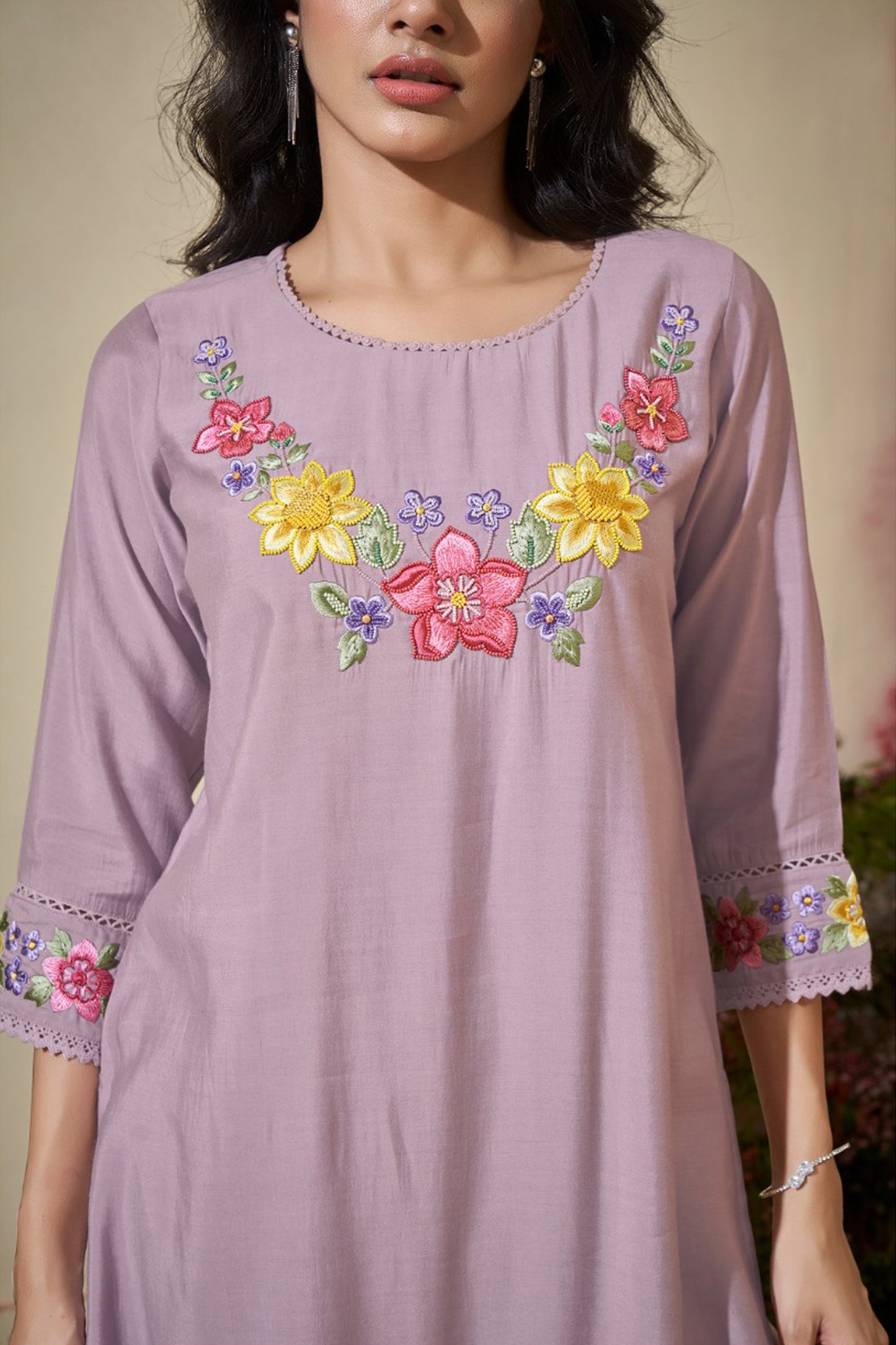 Lavender Blossom Embroidered Kurta Set