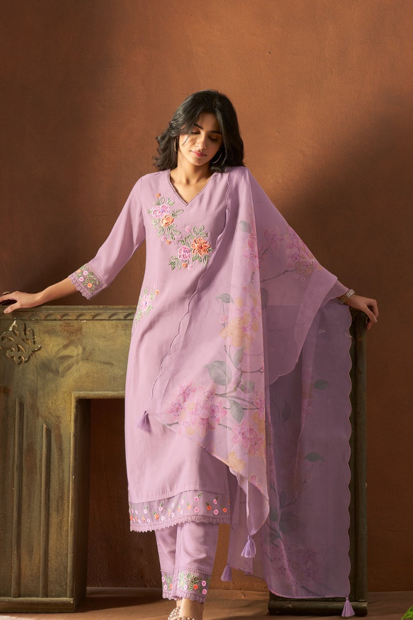 Lilac Meadow Embroidered Kurta Set