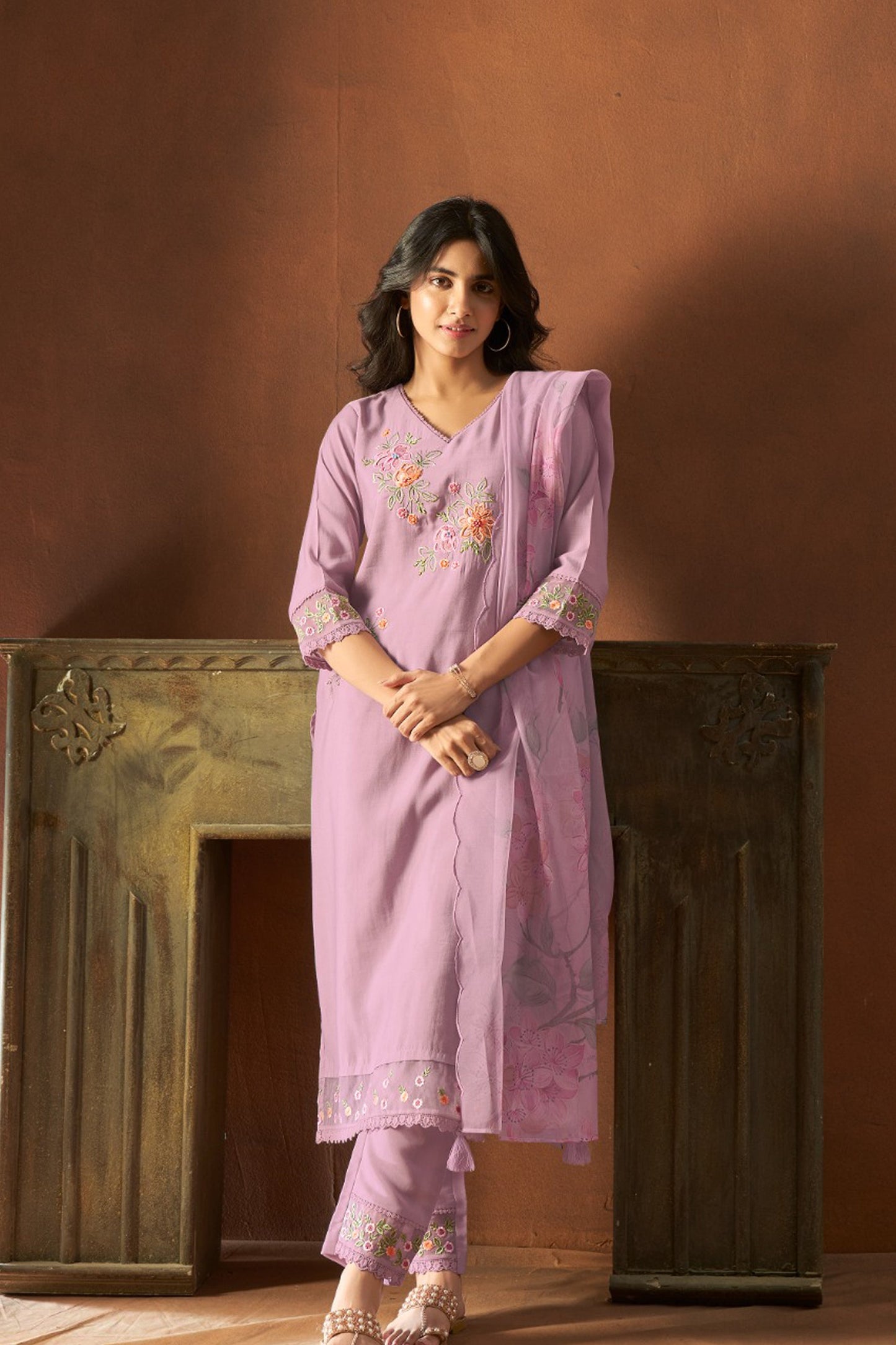 Lilac Meadow Embroidered Kurta Set