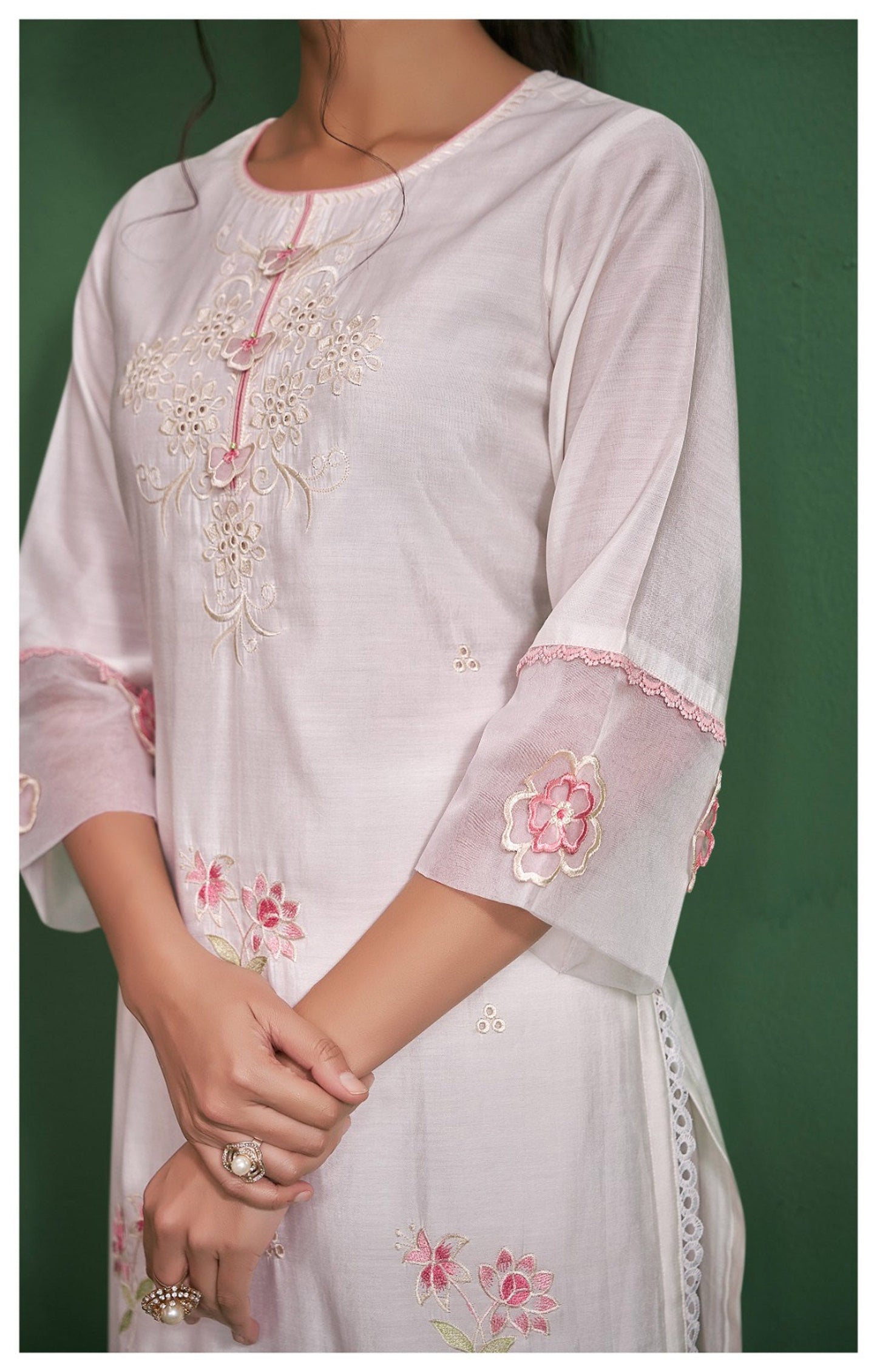 White Bliss Thread Embroidered Kurta Set