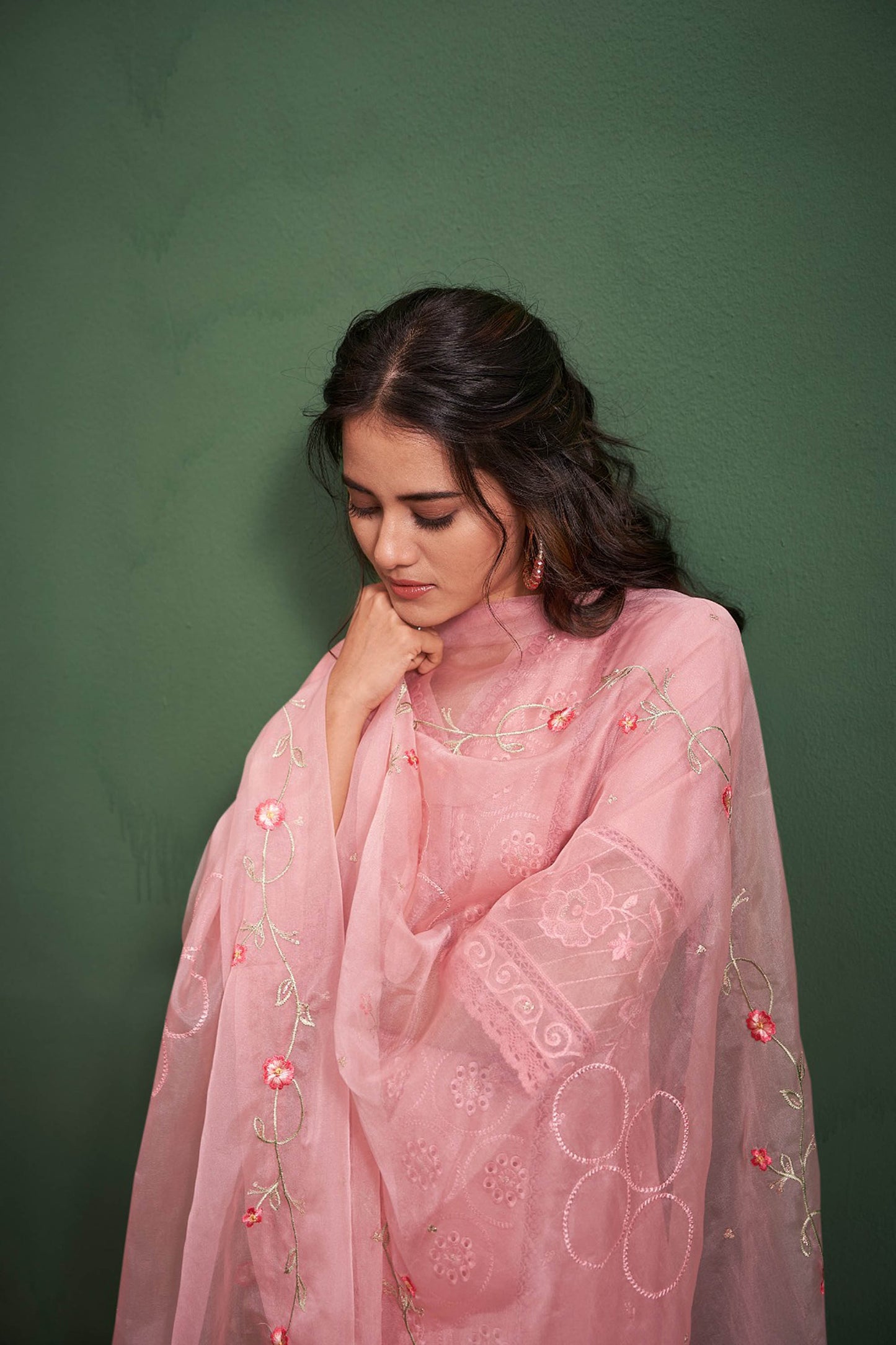 Peach Chanderi Embroidered Straight Fit Kurta