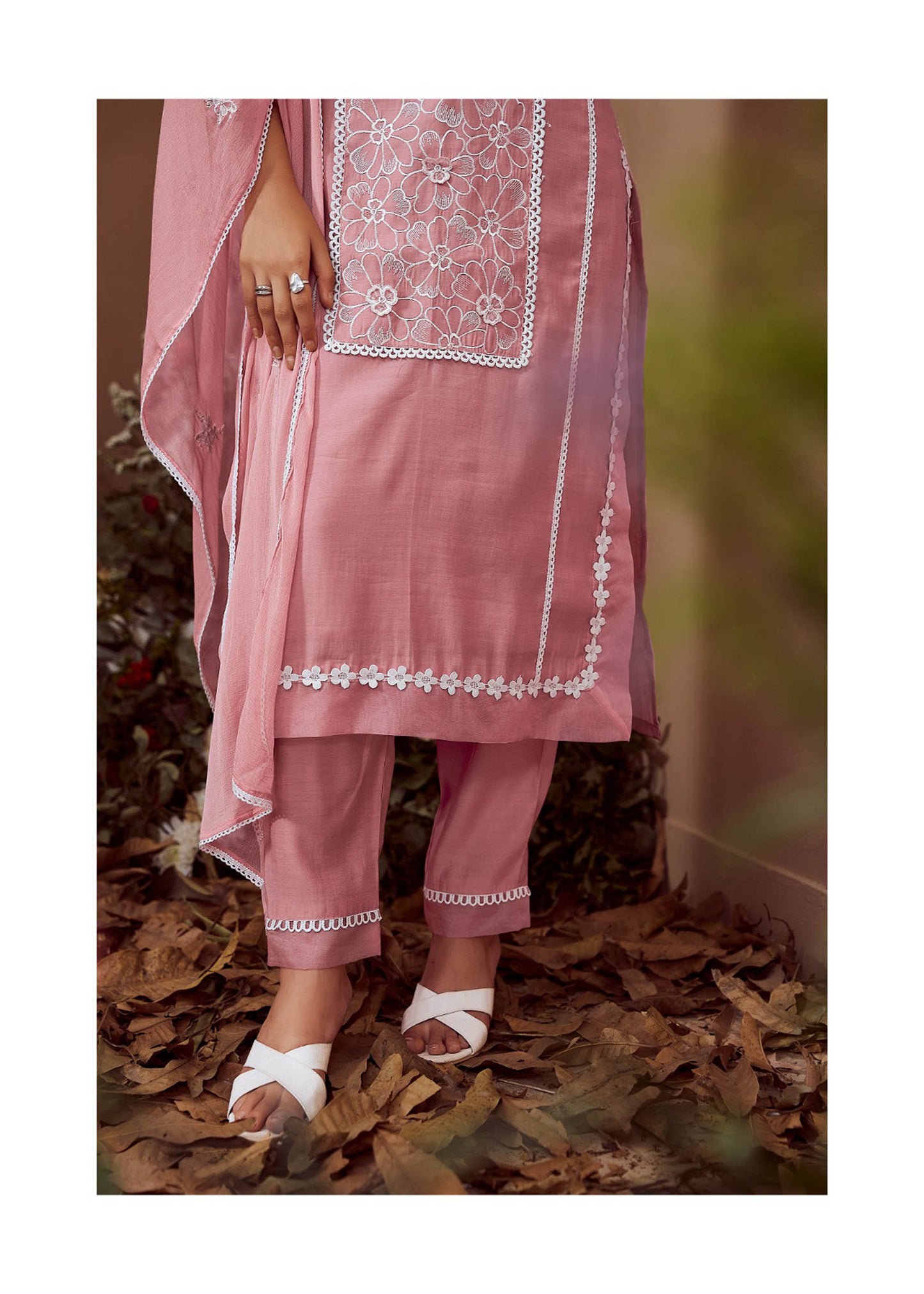 Dark Peach Cotton Silk Embroidered Straight Fit Kurta 