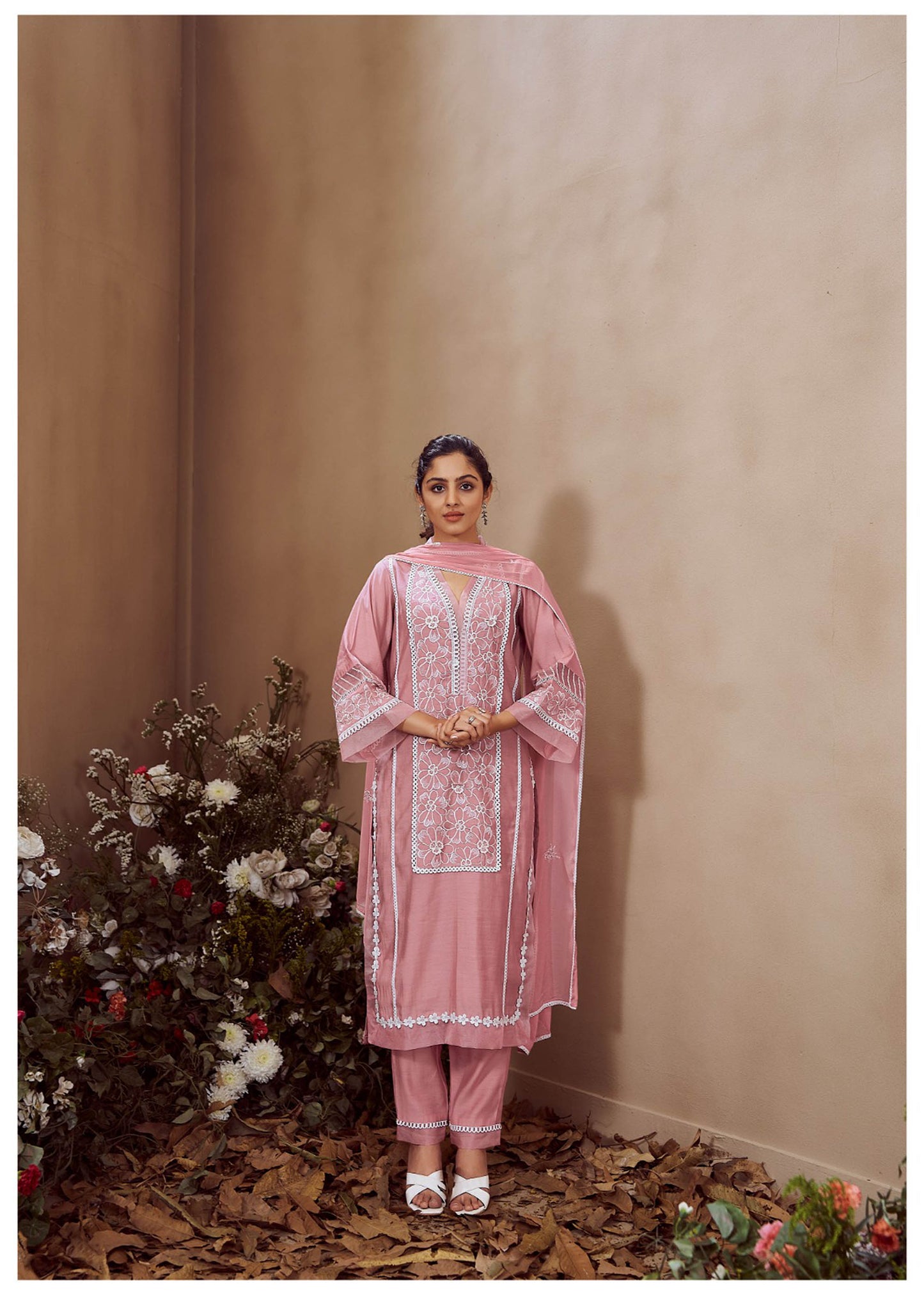 Dark Peach Cotton Silk Embroidered Straight Fit Kurta 