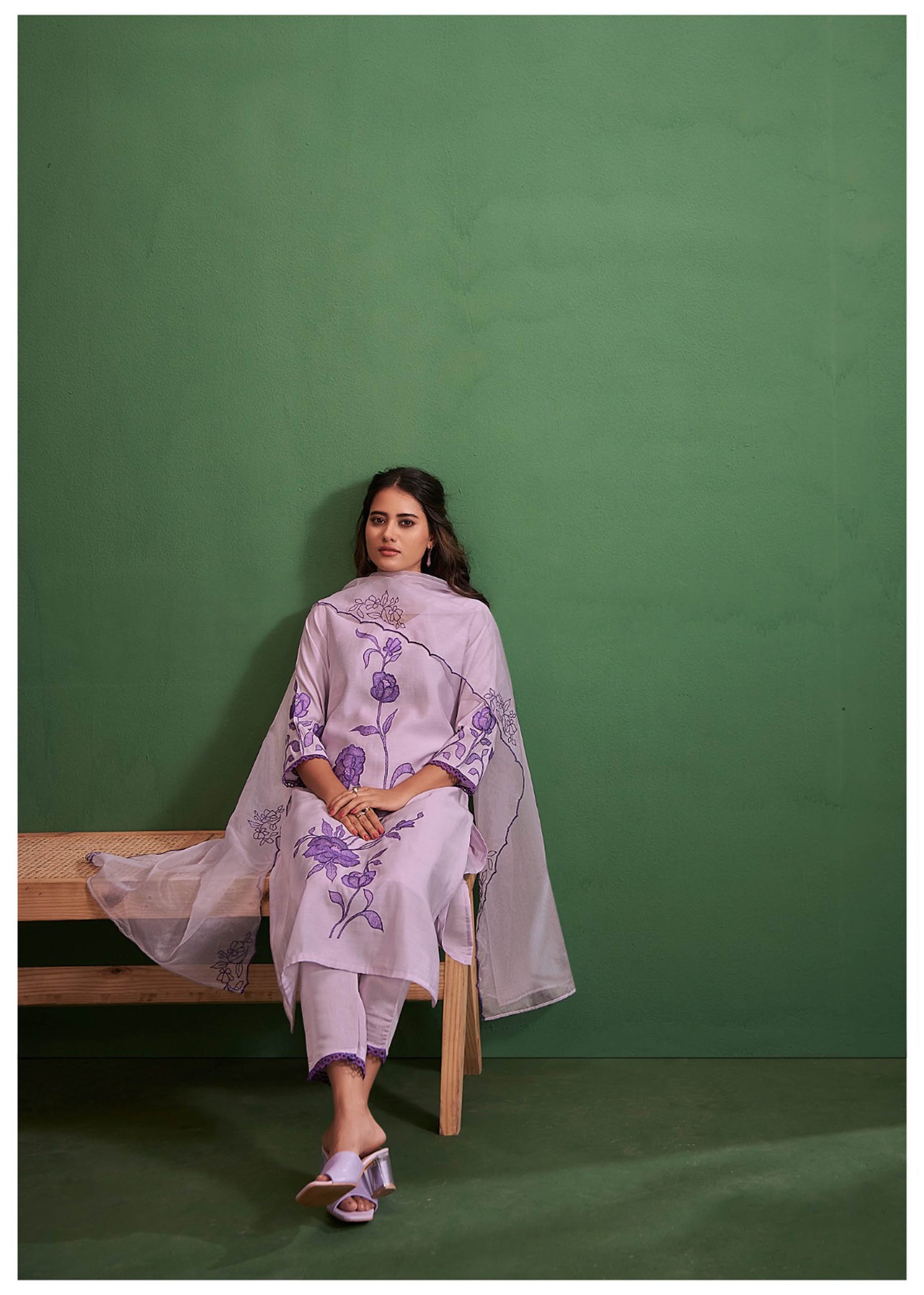 Light Purple Cotton Silk Embroidered Straight Fit Kurta 