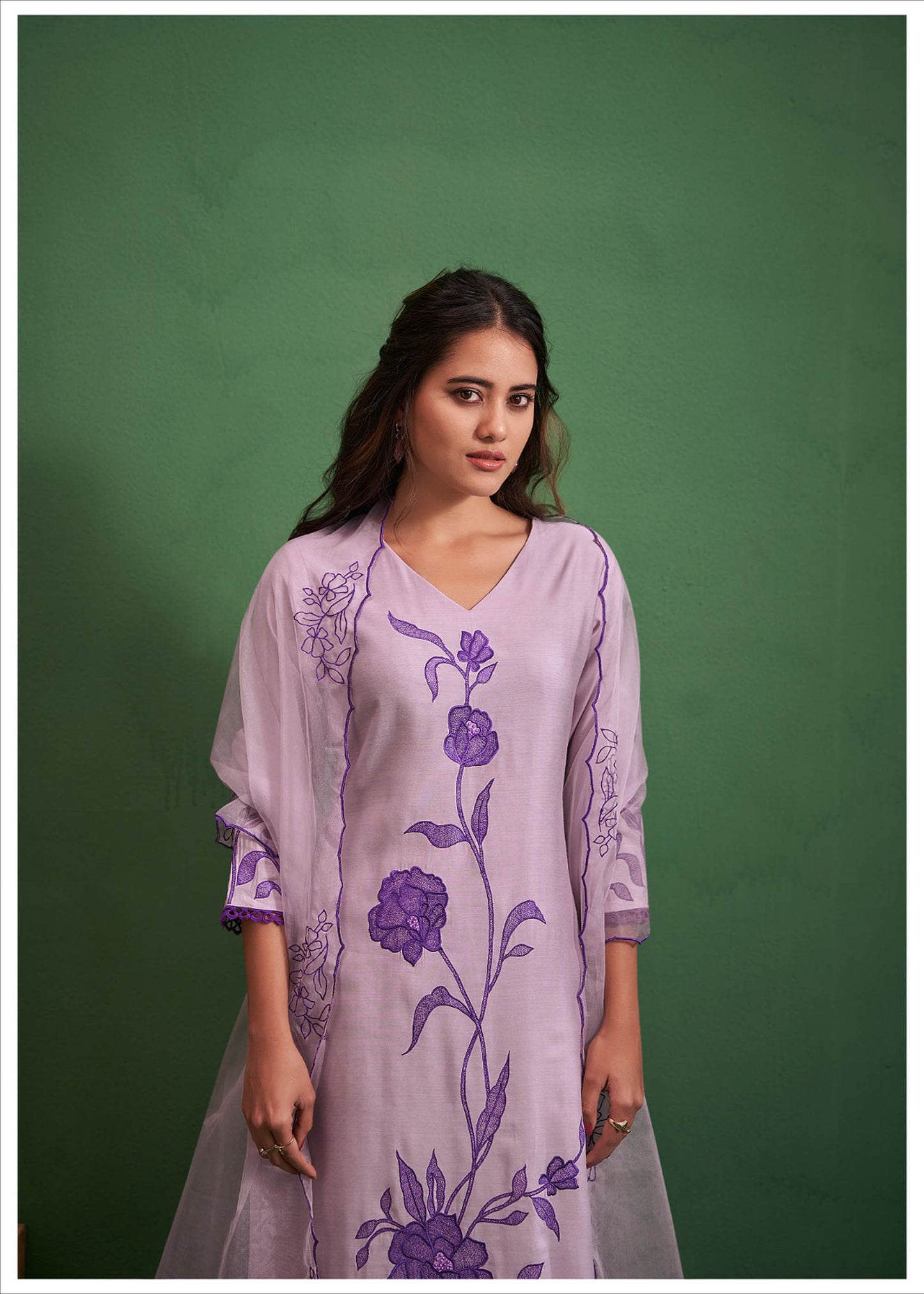 Light Purple Cotton Silk Embroidered Straight Fit Kurta 