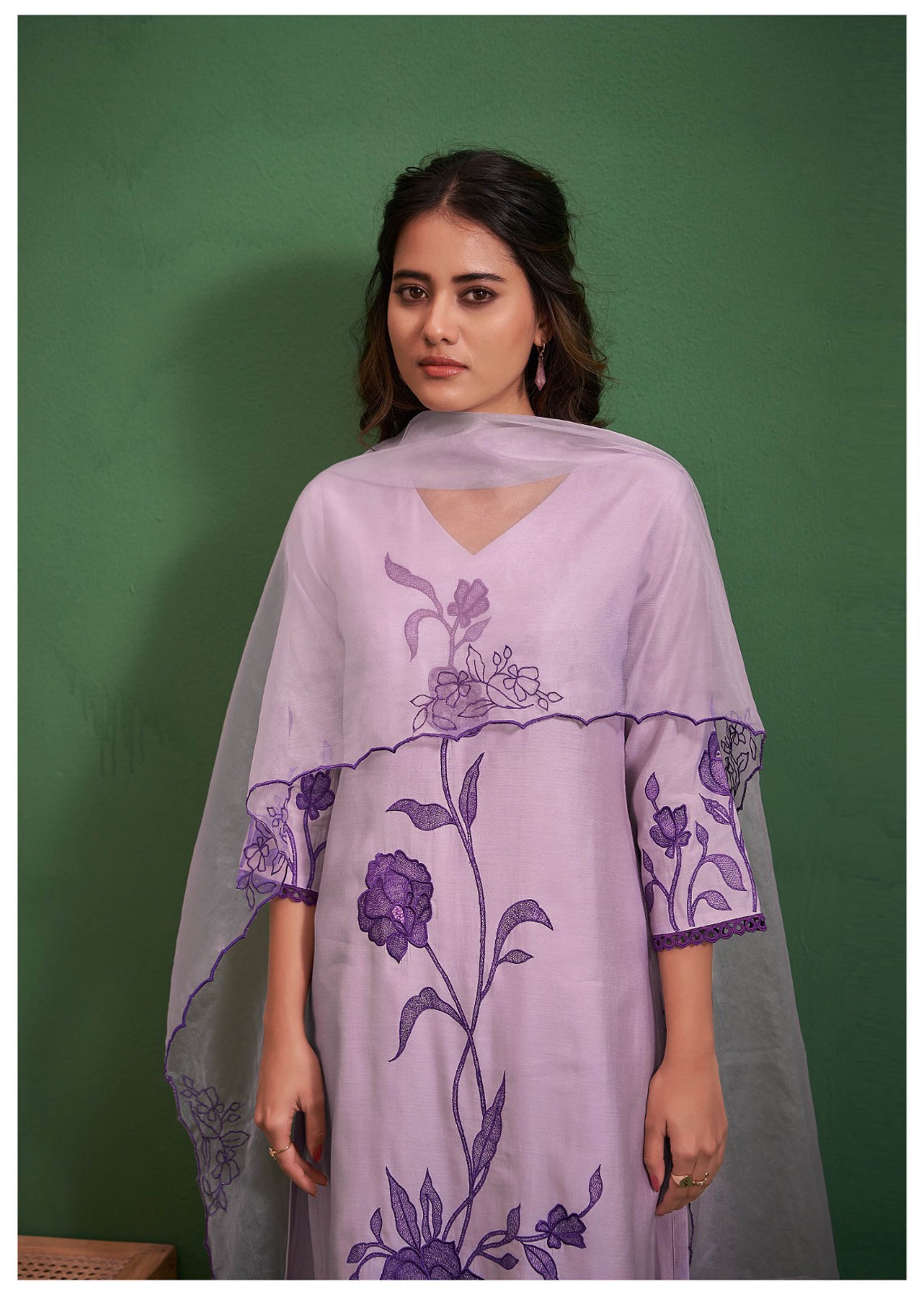 Light Purple Cotton Silk Embroidered Straight Fit Kurta 