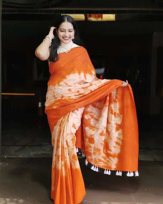 Kamal Orange Cotton Handloom saree