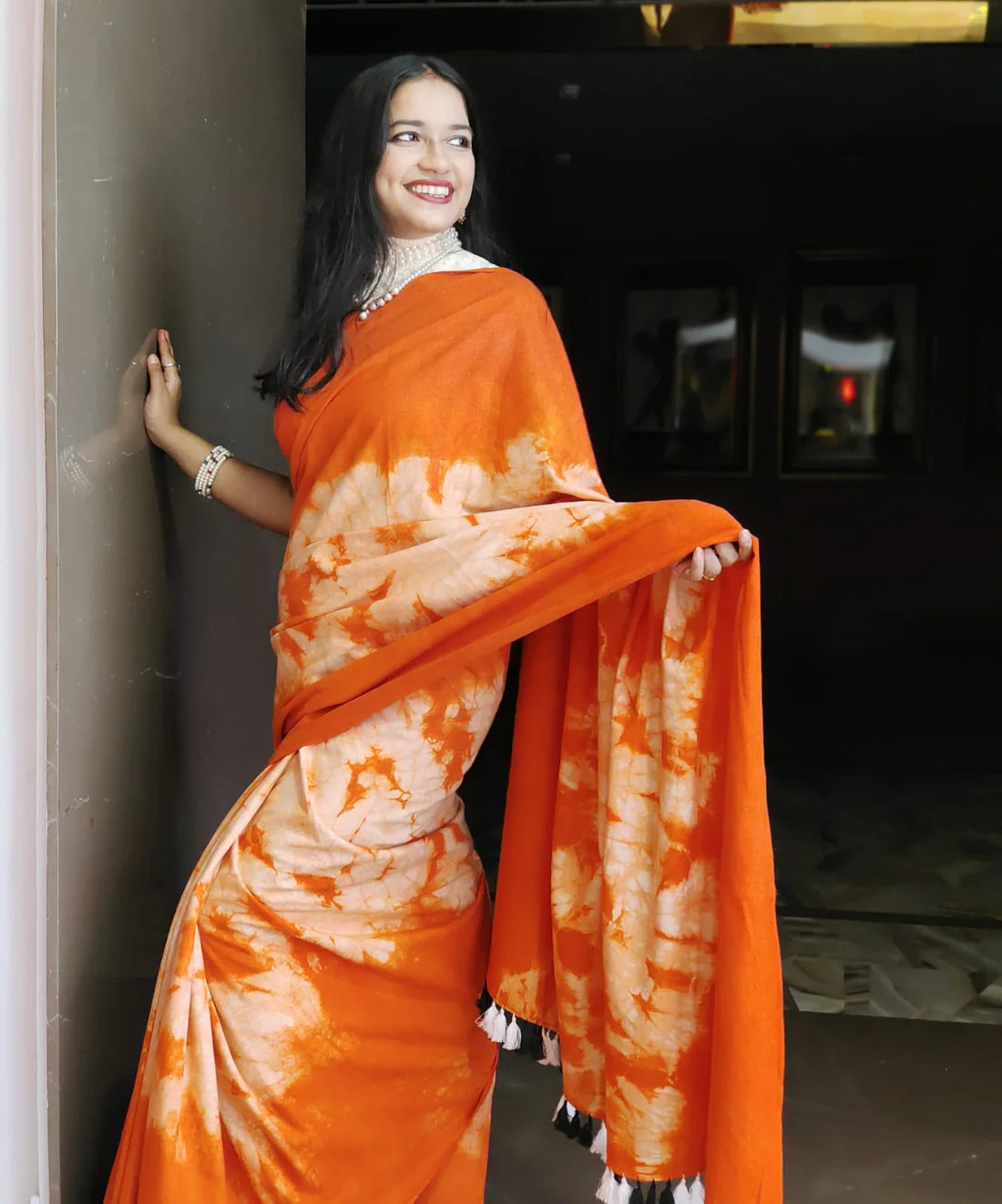 Kamal Orange Cotton Handloom saree