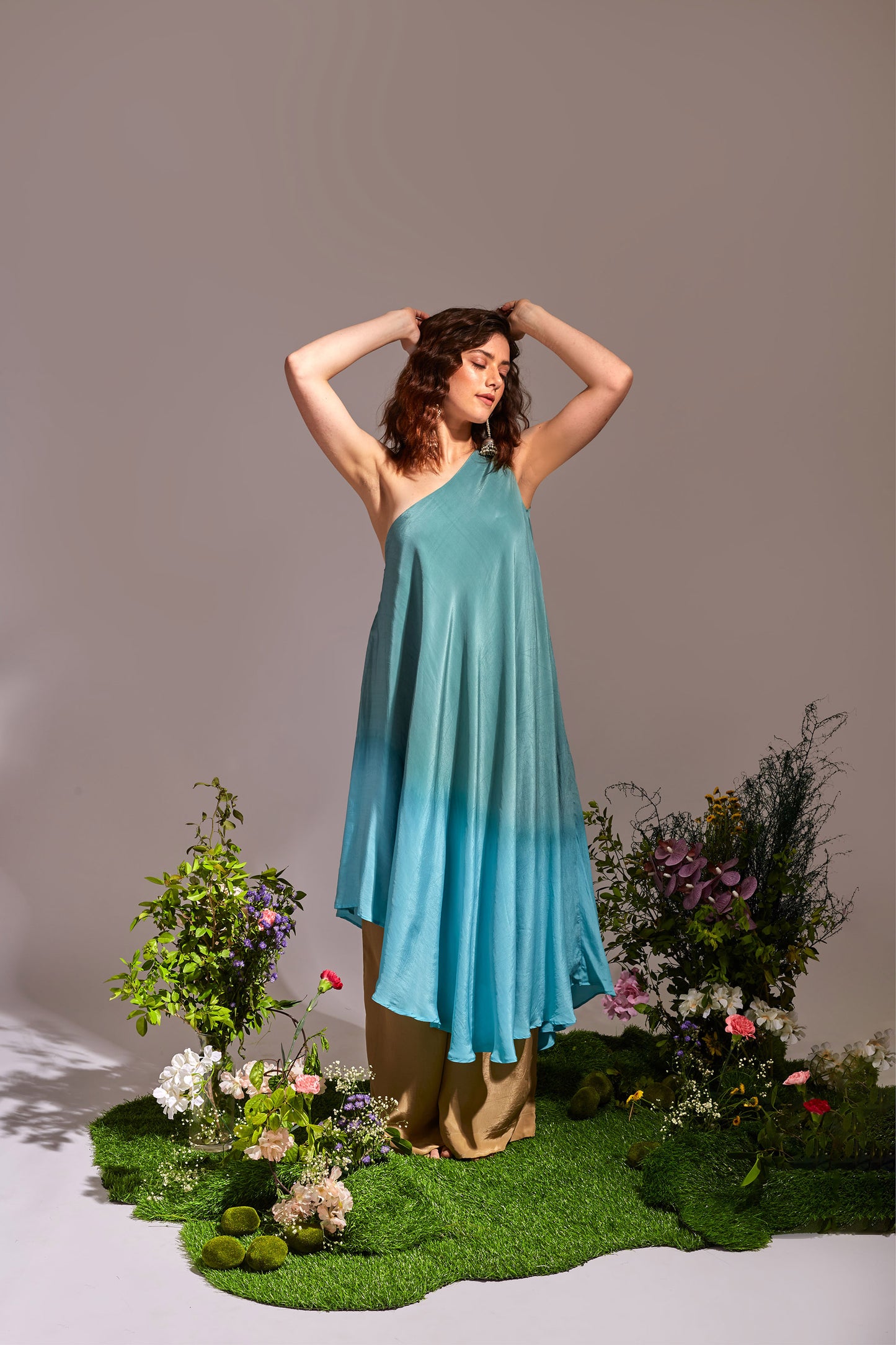 LUMINA  Sea Green,Cyan Blue and Beige Kurta