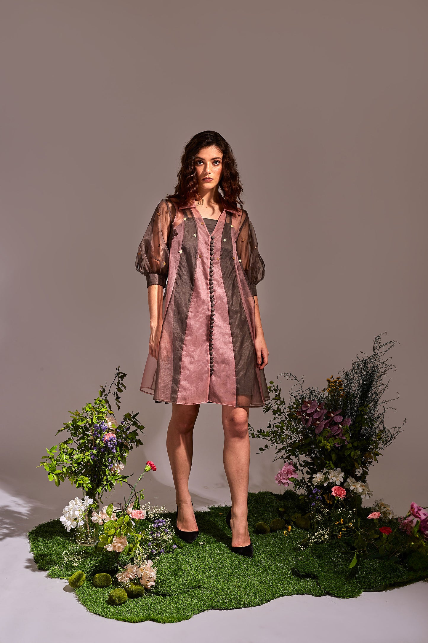 FORREST  Dark Grey and Dusty Pink Dress