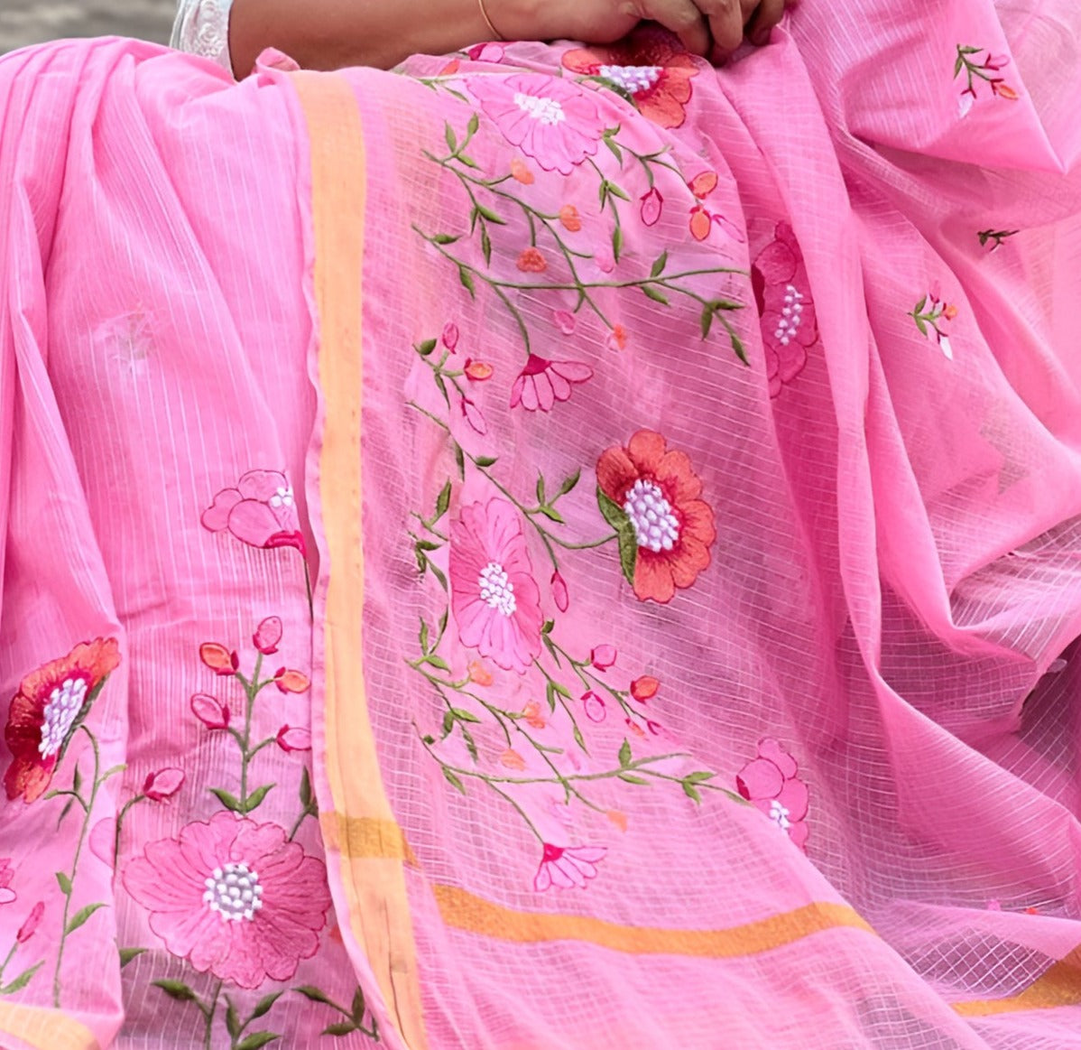 Elegant Embroidered Pink Flower Linen Saree | Embroidered Linen Saree By Rank Never Retires