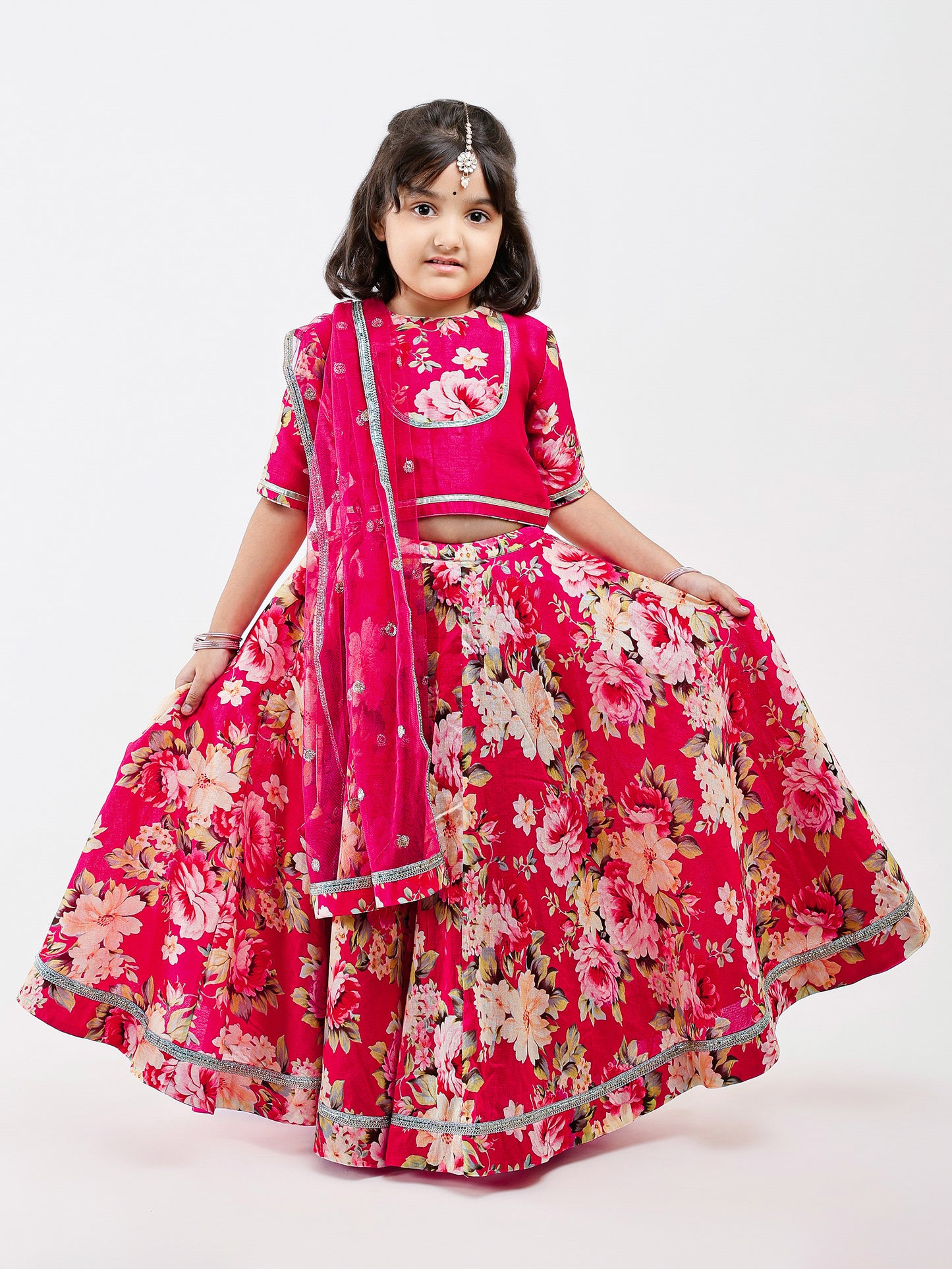 Pink Kids Floral Lehenga