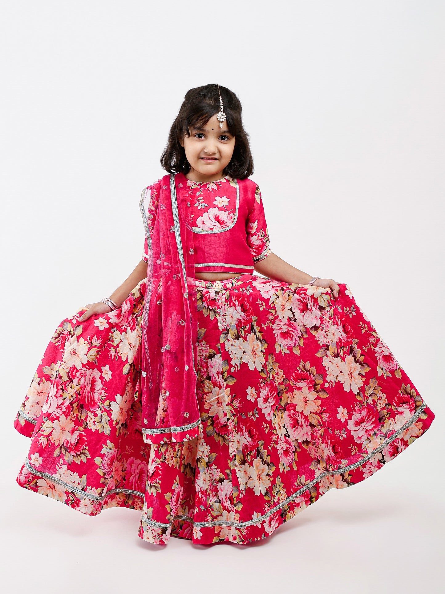 Pink Kids Floral Lehenga