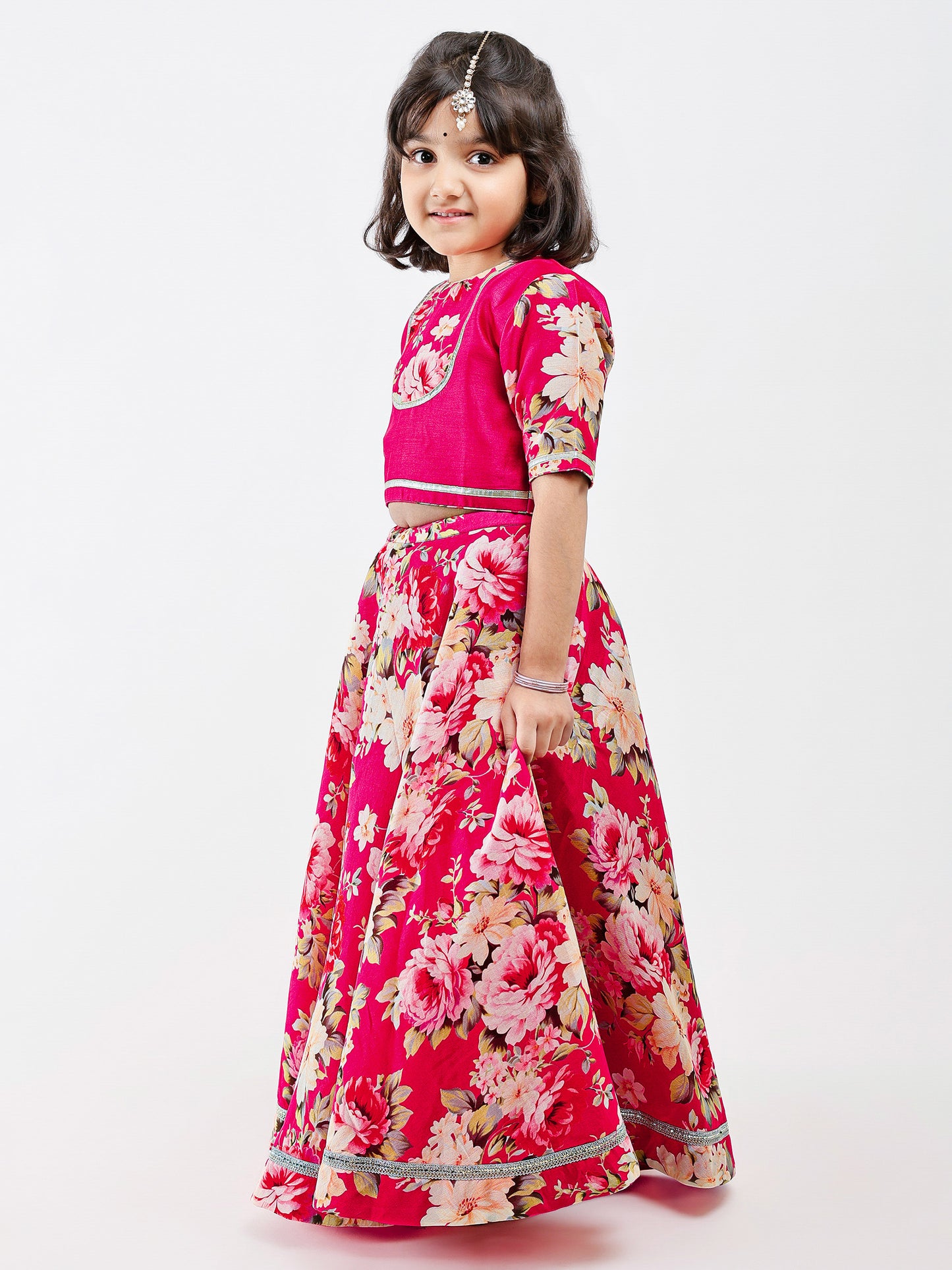 Pink Kids Floral Lehenga