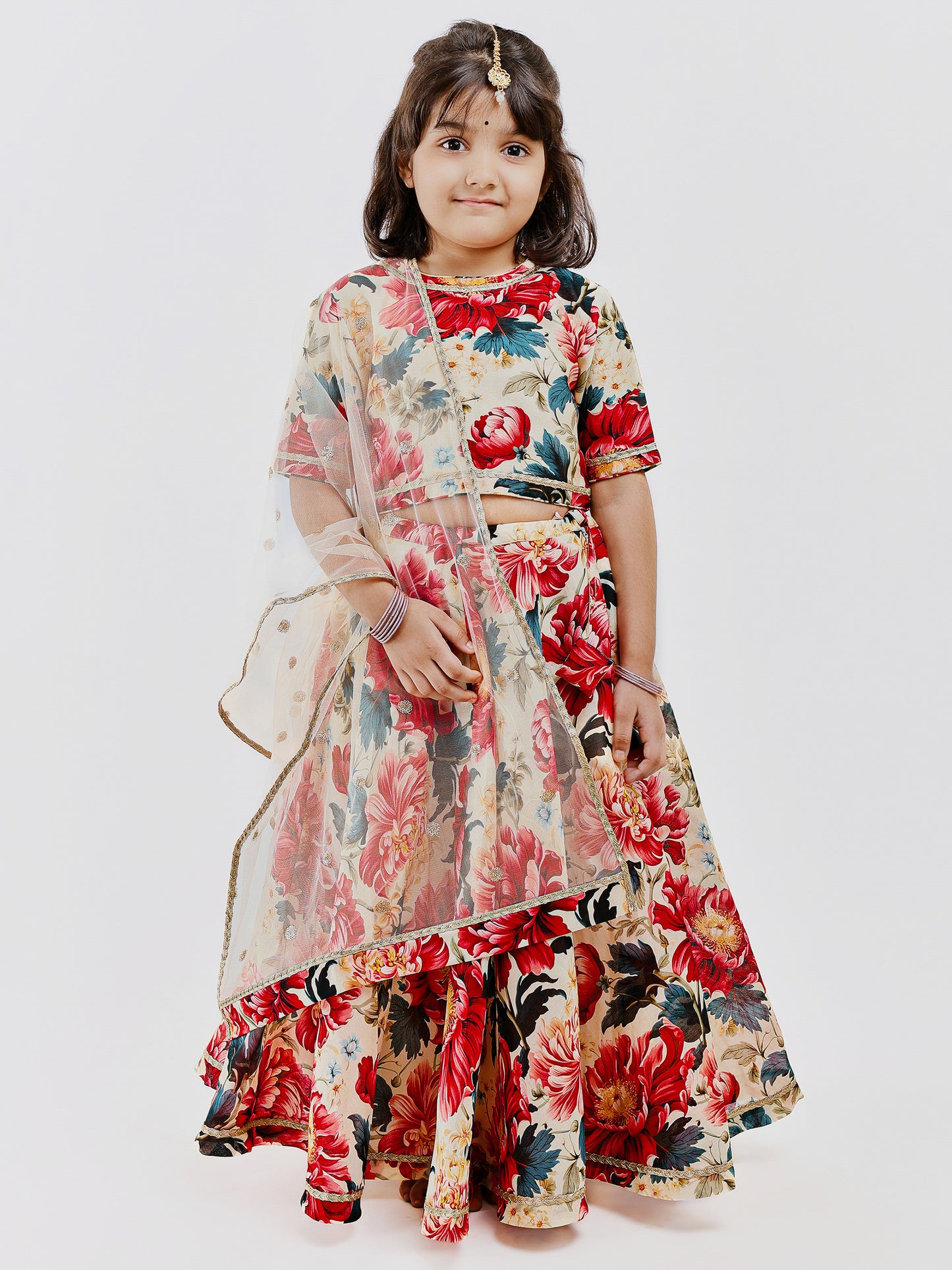 Ivory handwoven chanderi Floral lehenga for girls