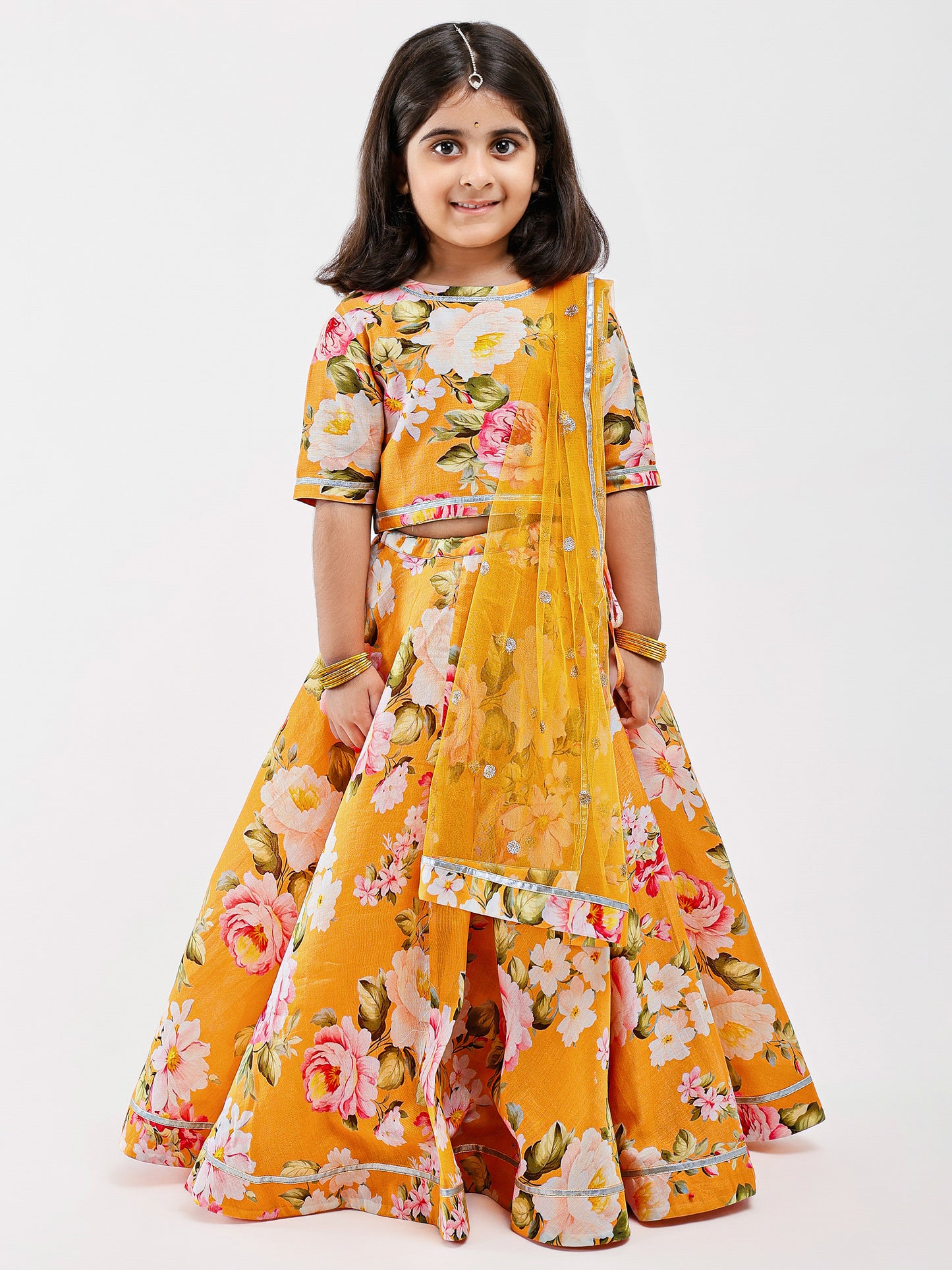 Yellow Kids Floral Lehenga