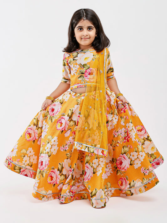 Yellow Kids Floral Lehenga