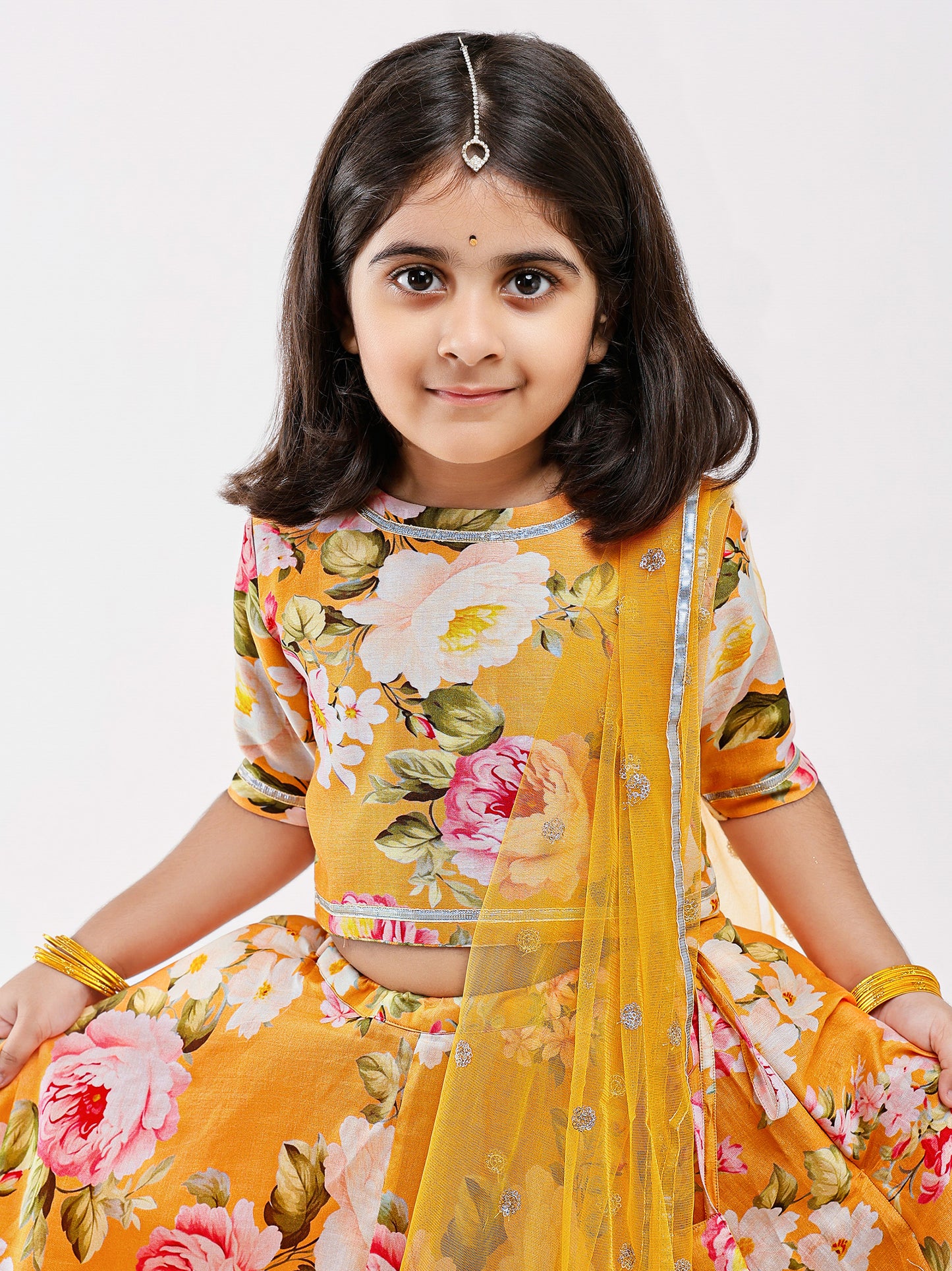 Yellow Kids Floral Lehenga