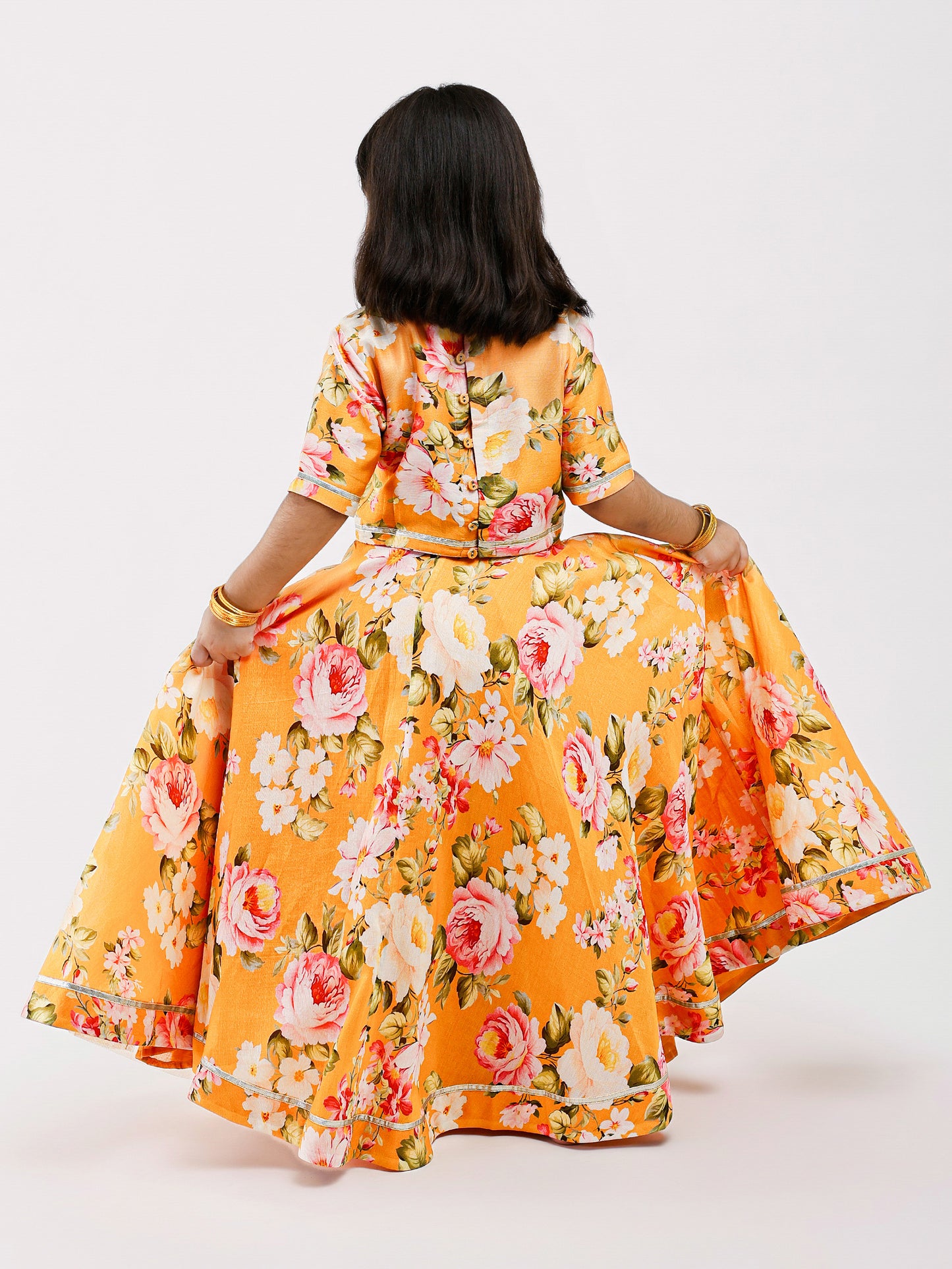 Yellow Kids Floral Lehenga