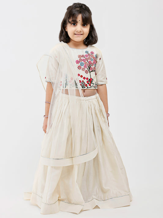 Ivory Floral Cotton Lining Kids lehenga