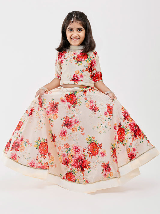 Ivory Floral Printed lehenga for girls