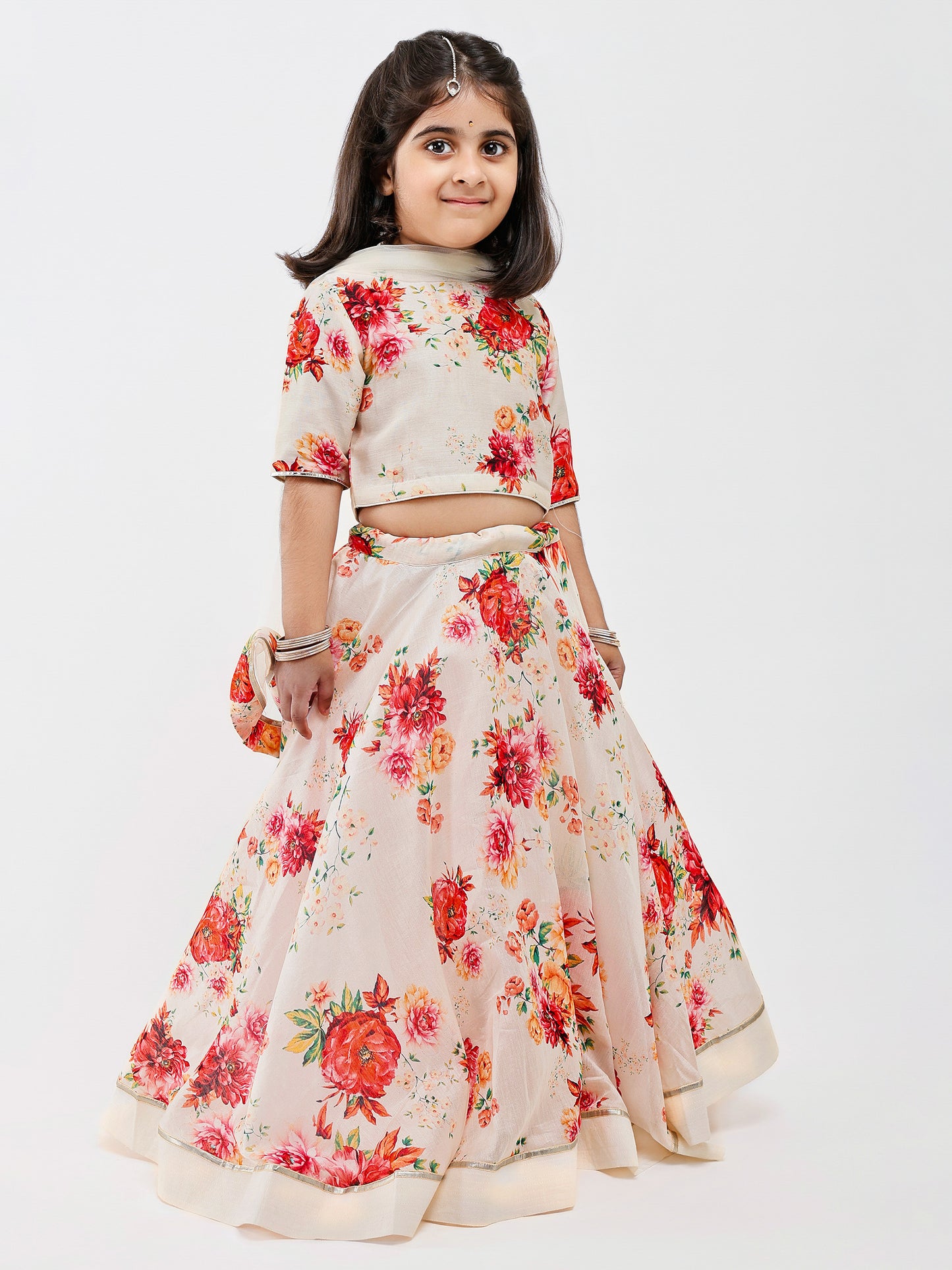 Ivory Floral Printed lehenga for girls