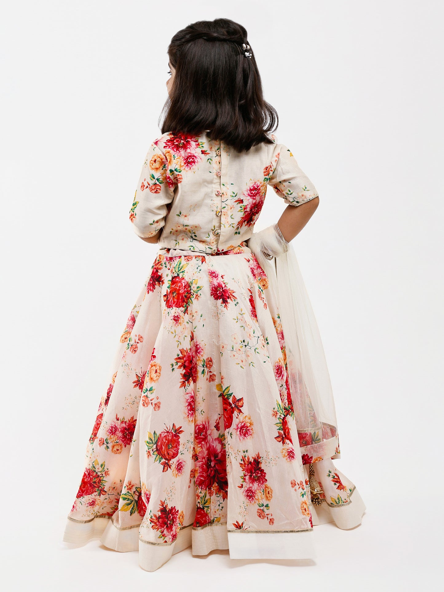 Ivory Floral Printed lehenga for girls