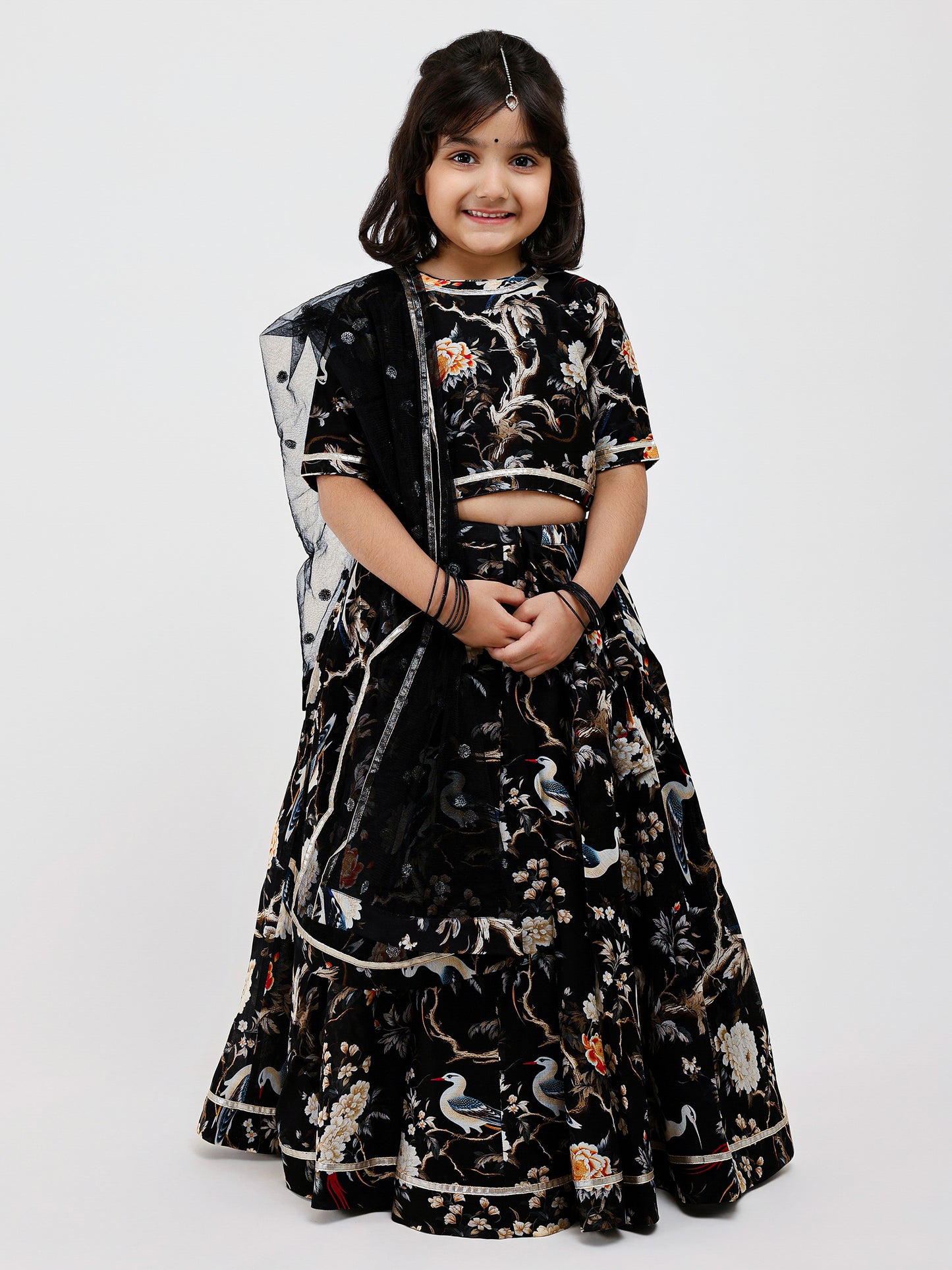 Black Floral kids lehenga