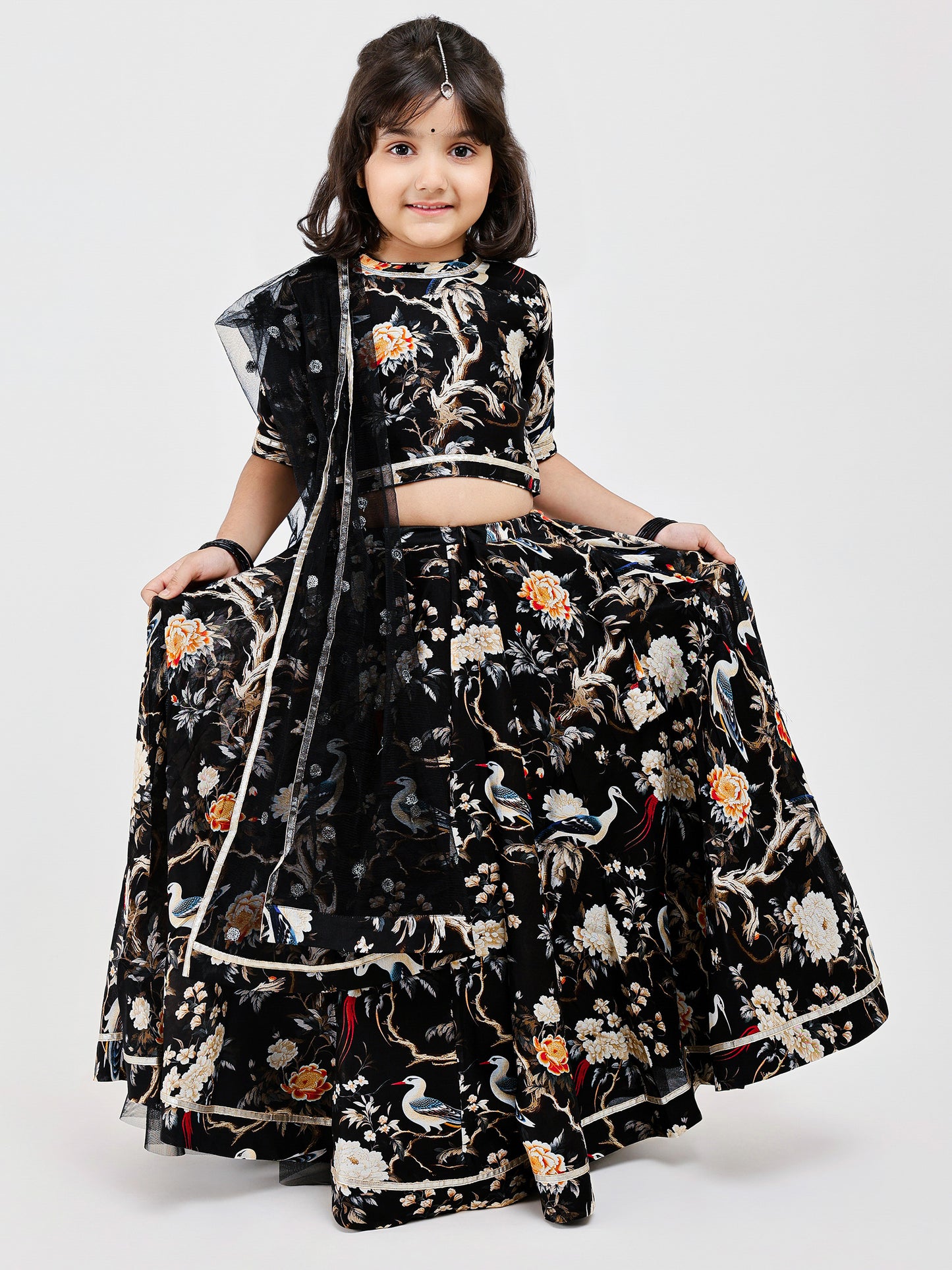 Black Floral kids lehenga