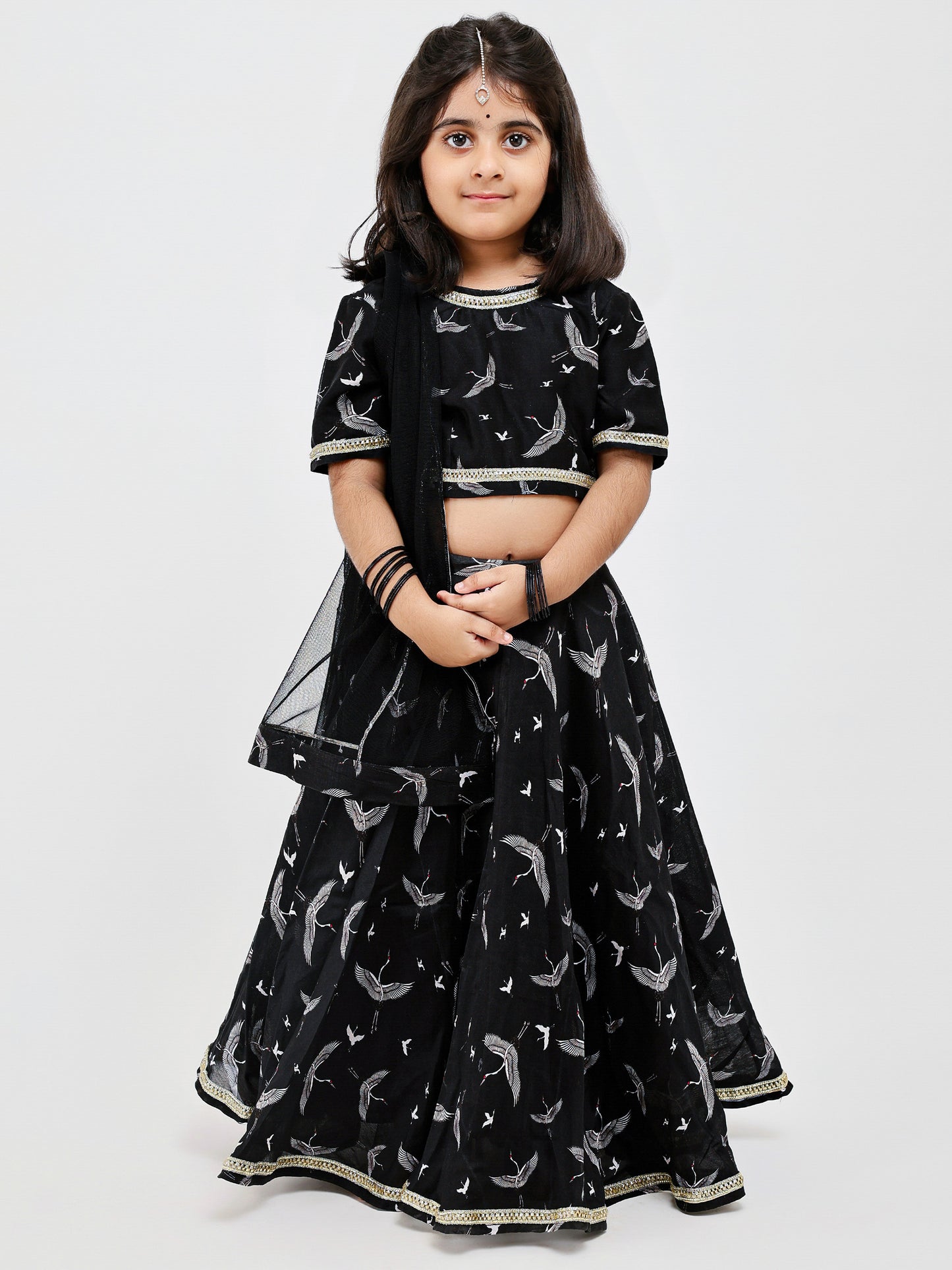 Black Floral Printed kids lehenga