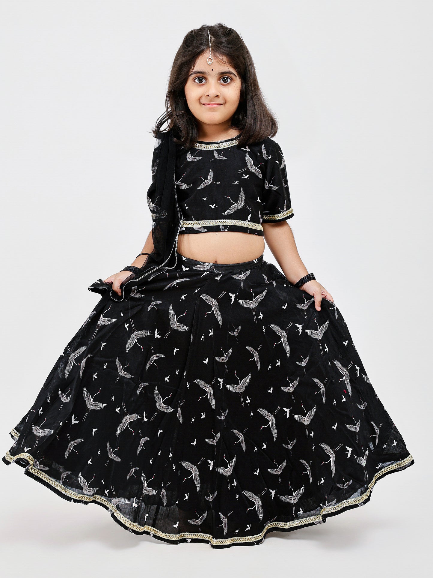 Black Floral Printed kids lehenga