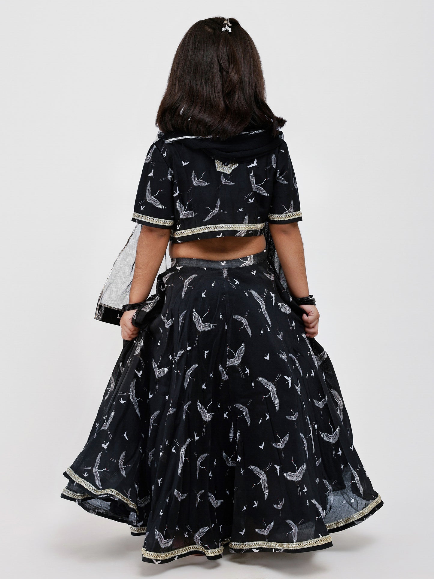 Black Floral Printed kids lehenga