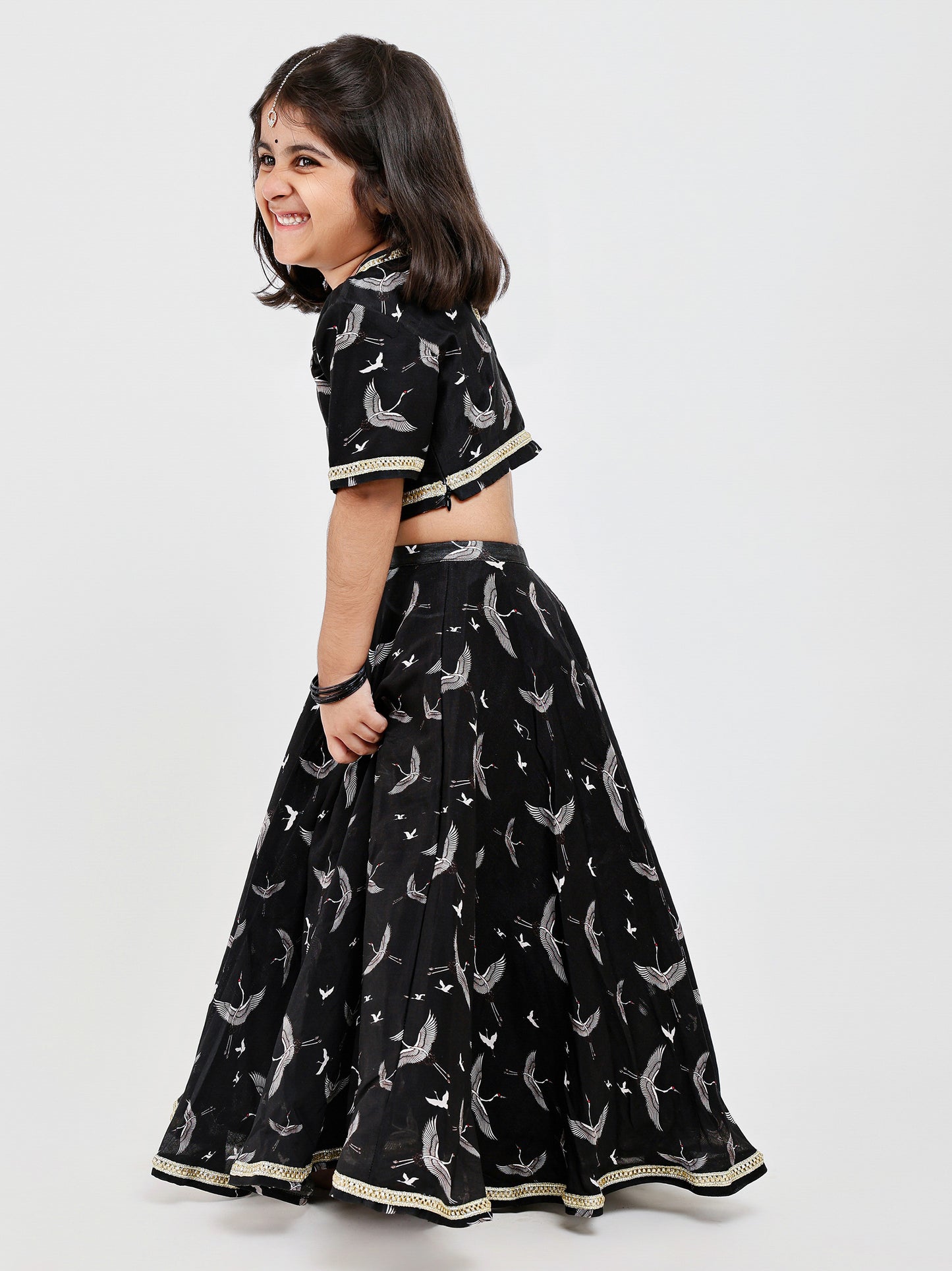 Black Floral Printed kids lehenga