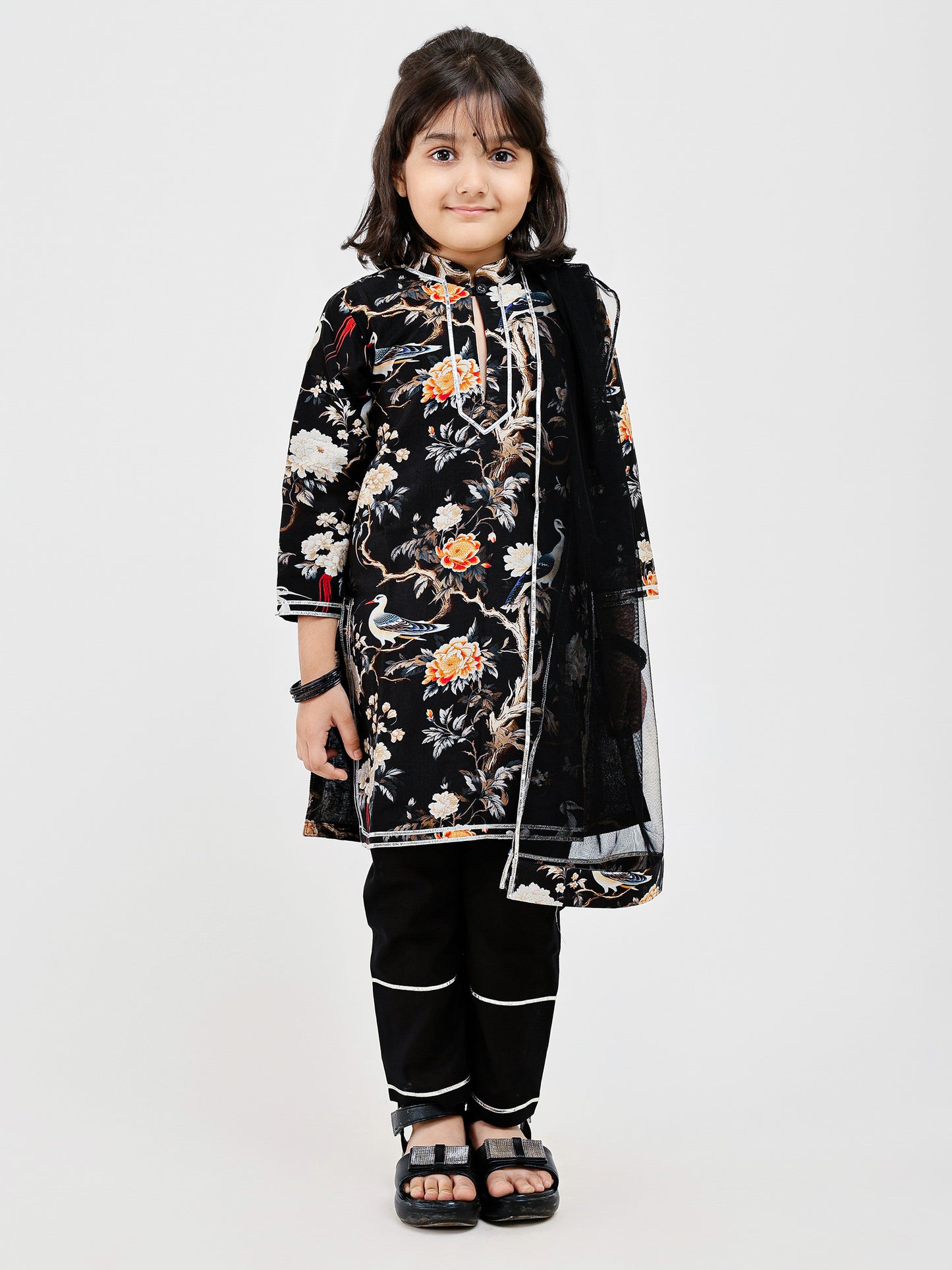 Black Handwoven chanderi Printed Kurta Pajama