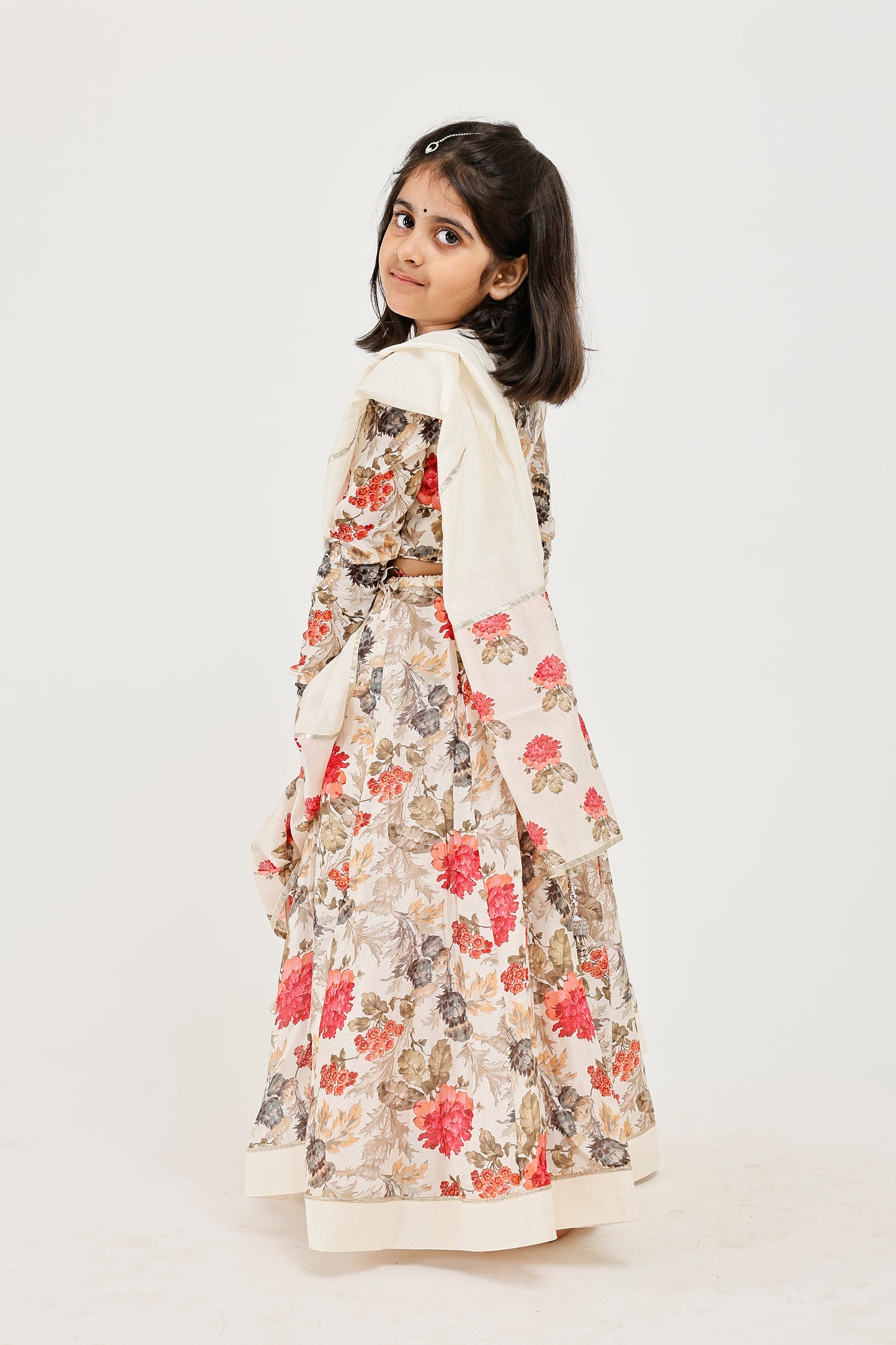 Ivory Floral Kids Lehenga