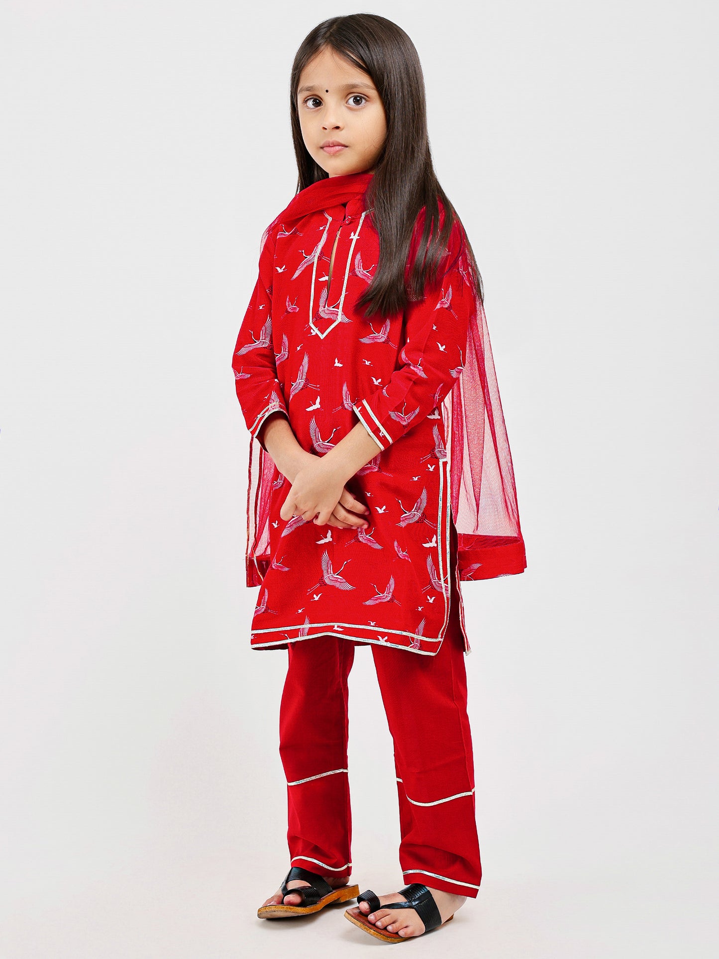 Red Printed Kids Kurta Pajama