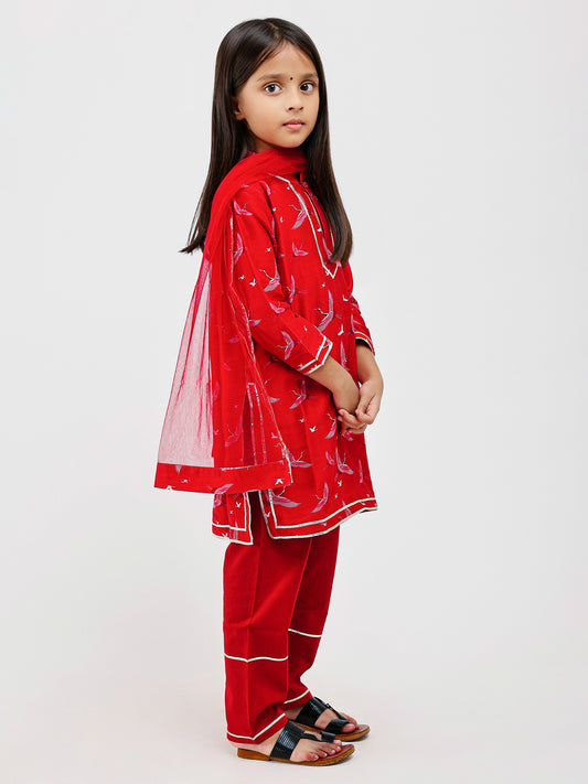 Red Printed Kids Kurta Pajama