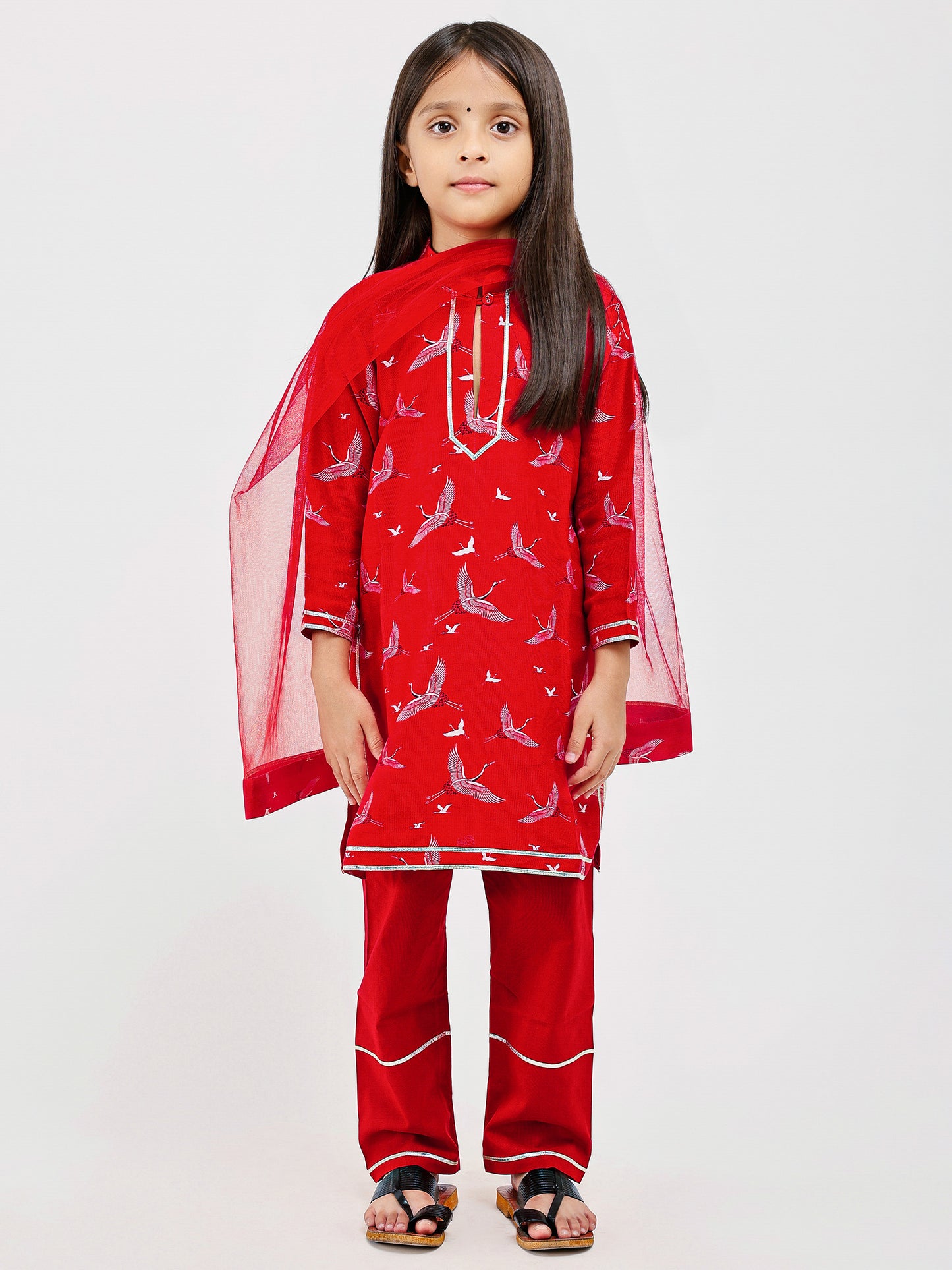 Red Printed Kids Kurta Pajama