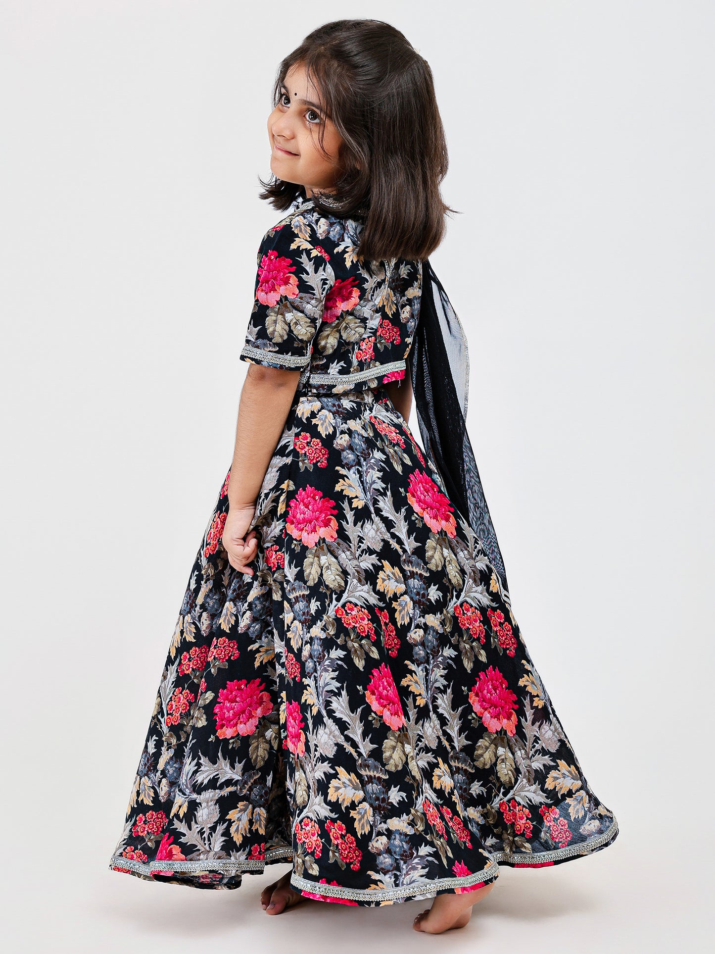 Black Floral kids lehenga