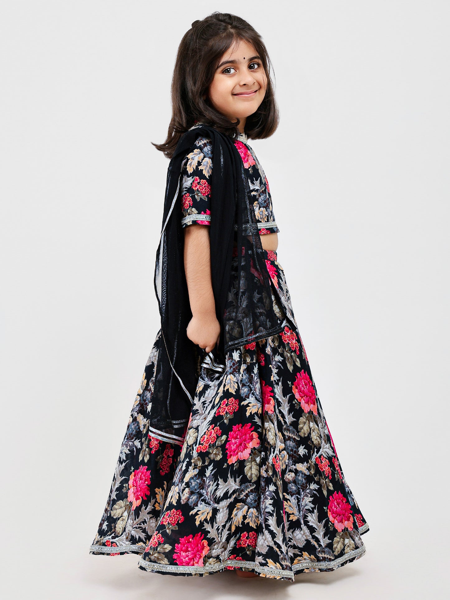 Black Floral kids lehenga