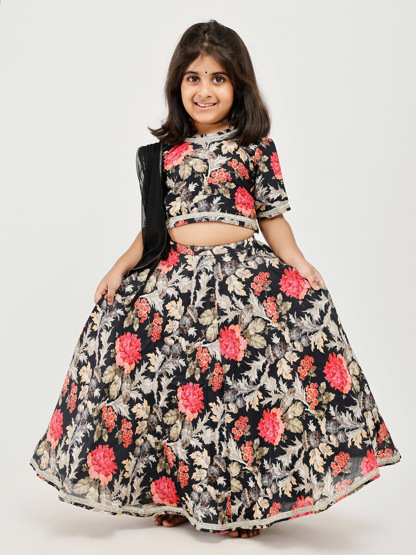 Black Floral kids lehenga