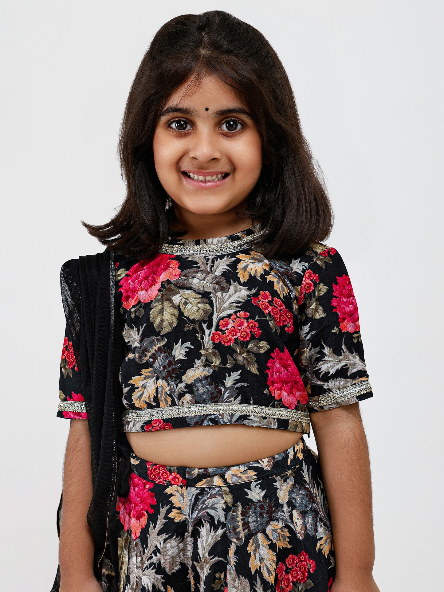 Black Floral kids lehenga