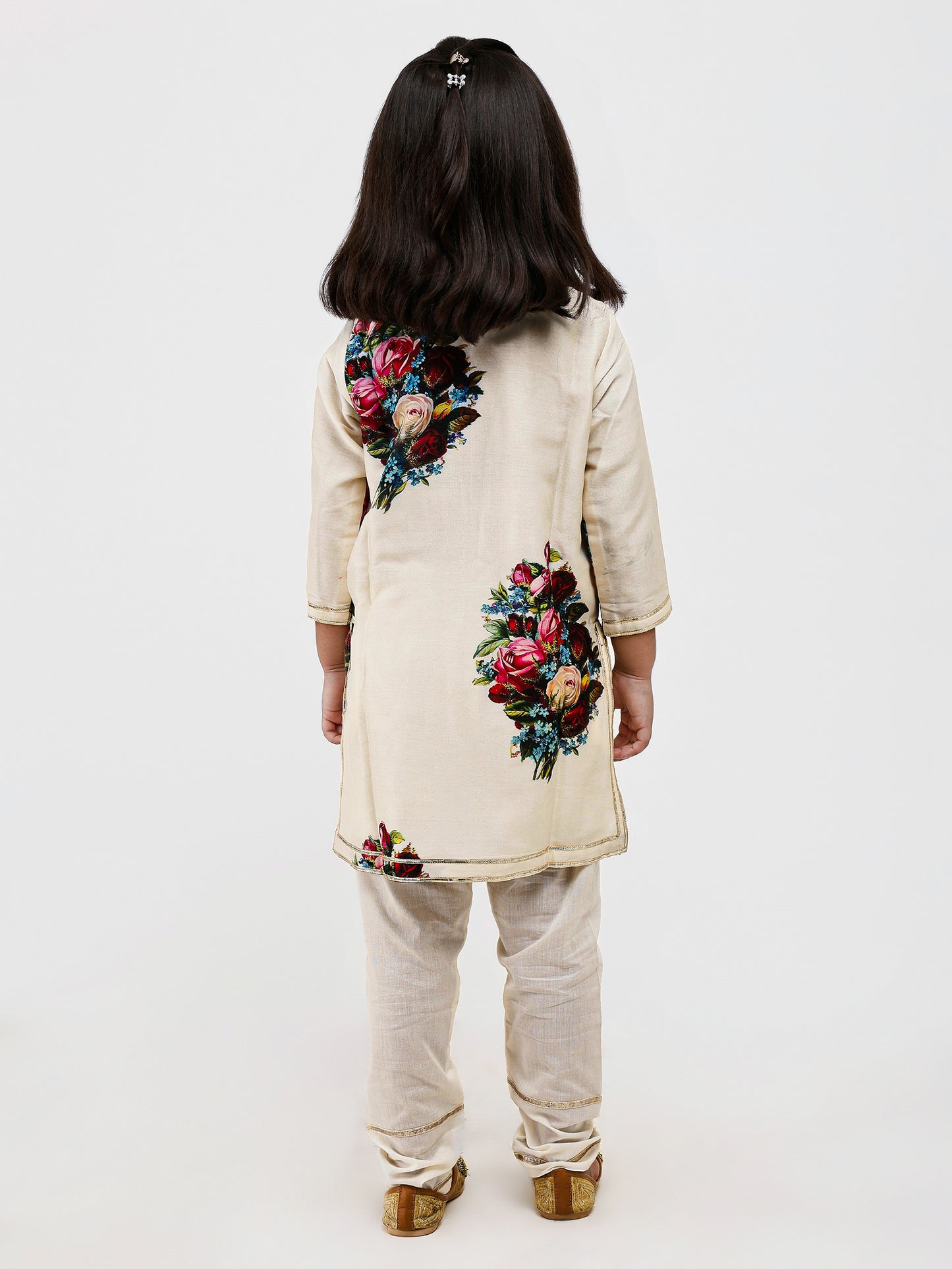 Ivory Floral Printed Kids Kurta Pajama