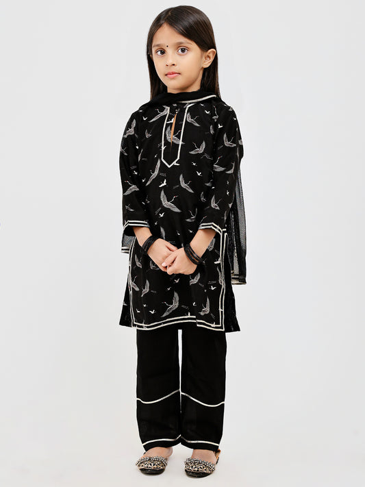 Black Chanderi Printed Kurta Pajama