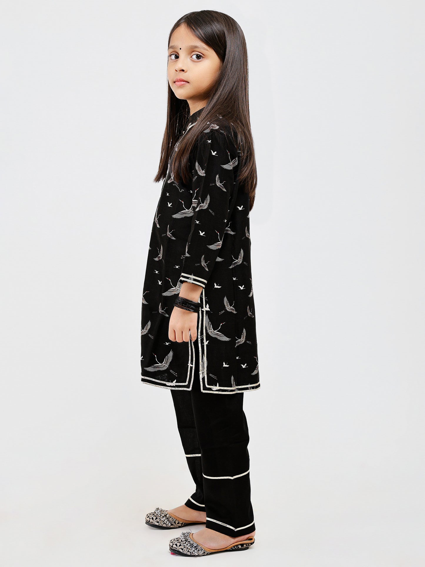 Black Chanderi Printed Kurta Pajama