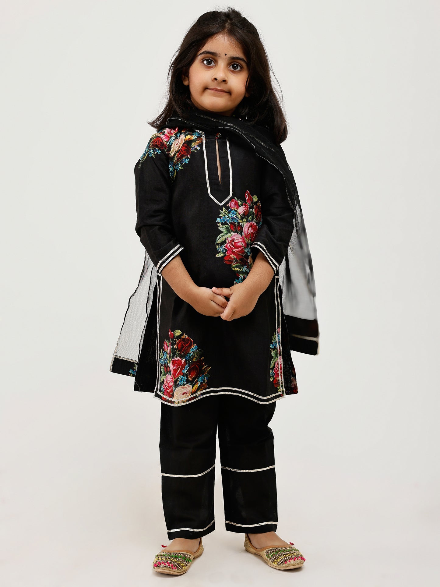 Black Chanderi and cotton Printed Kurta Pajama