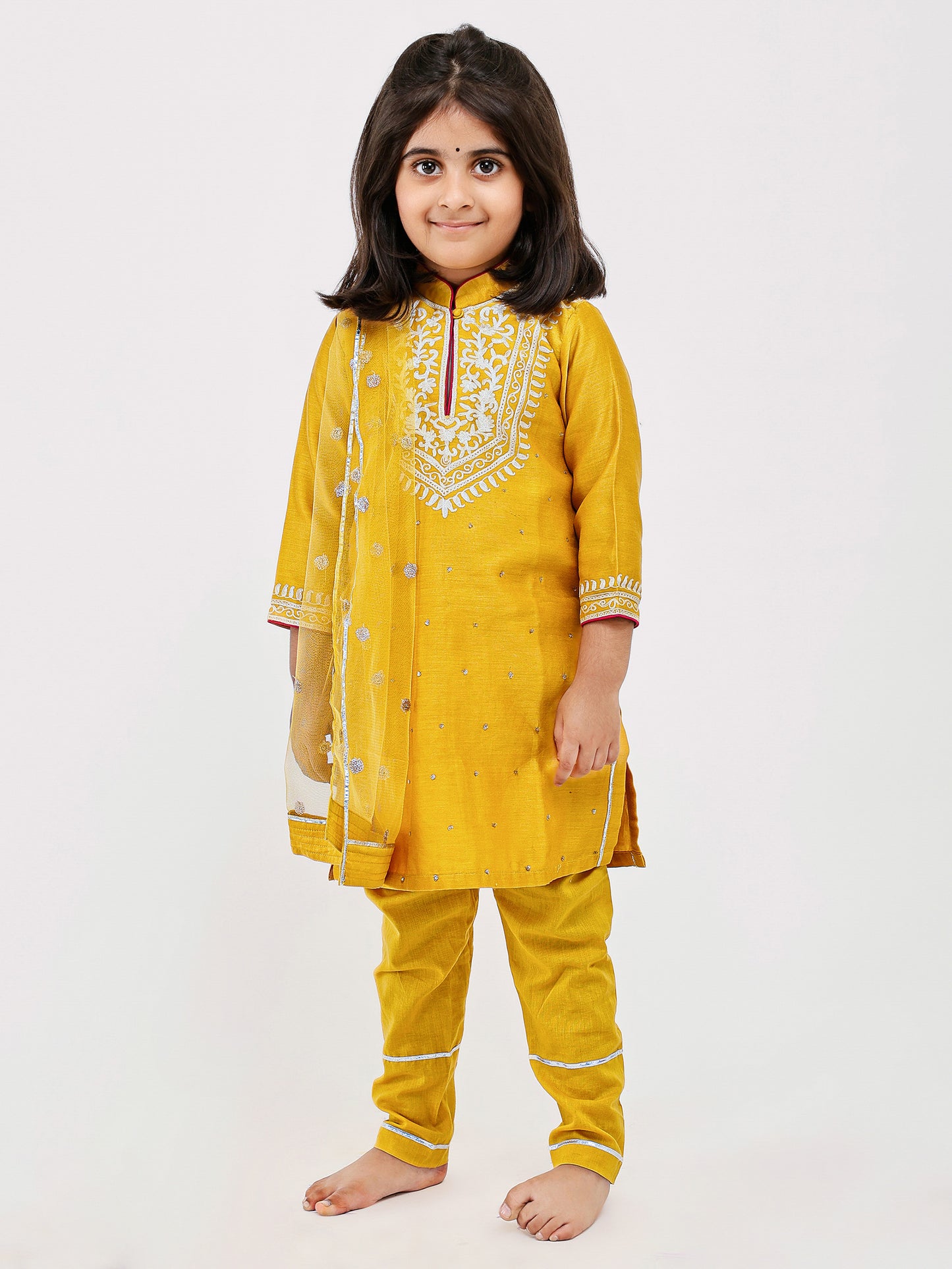 Mustard kids Kurta Payjama Set with Dori Embroidery