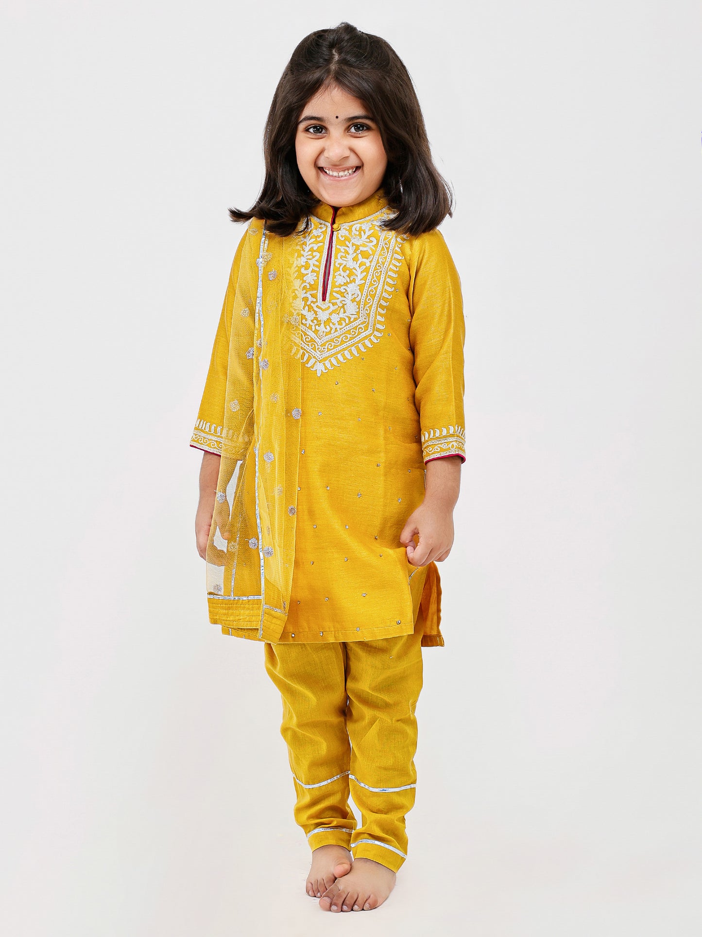 Mustard kids Kurta Payjama Set with Dori Embroidery